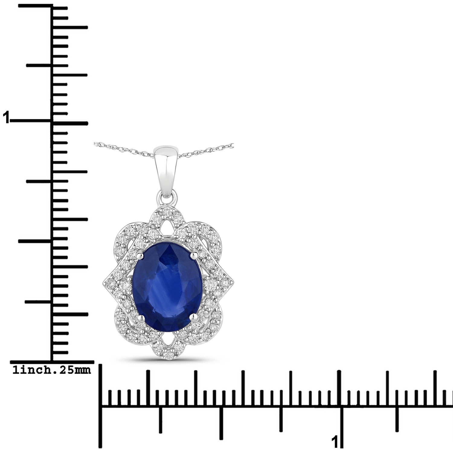3.16 Carat Genuine Ceylon Blue Sapphire and White Diamond 18K White Gold Pendant 3.16 C.T.W 18K white gold - view 3