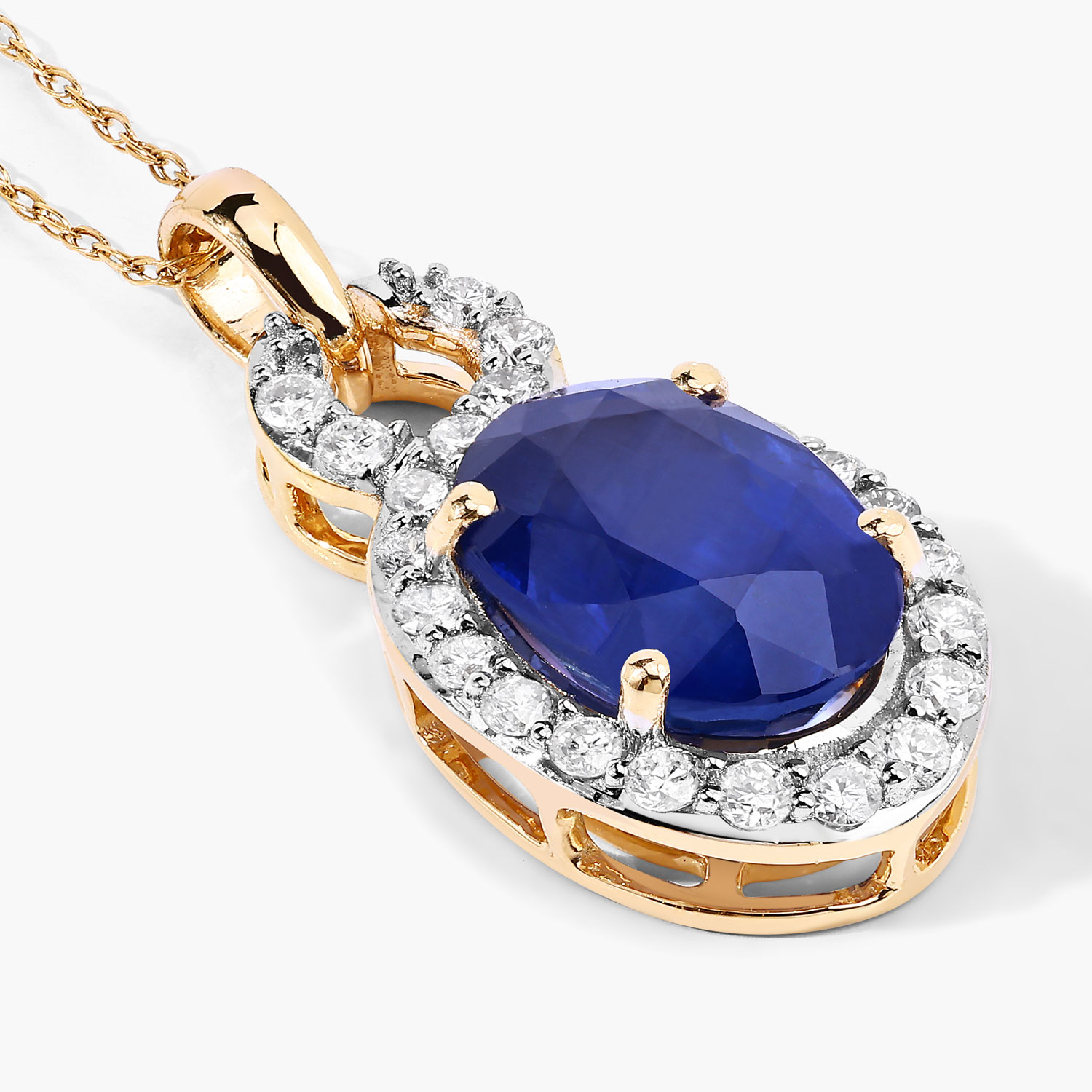 3.62 Carat Genuine Ceylon Blue Sapphire and White Diamond 18K Yellow Gold Pendant 3.62 C.T.W 18K yellow or white gold - view 4