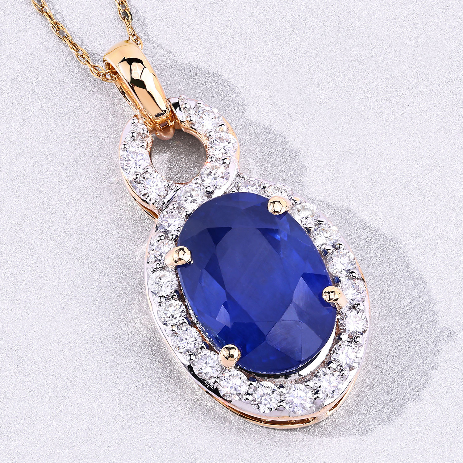 3.62 Carat Genuine Ceylon Blue Sapphire and White Diamond 18K Yellow Gold Pendant 3.62 C.T.W 18K yellow or white gold - view 6