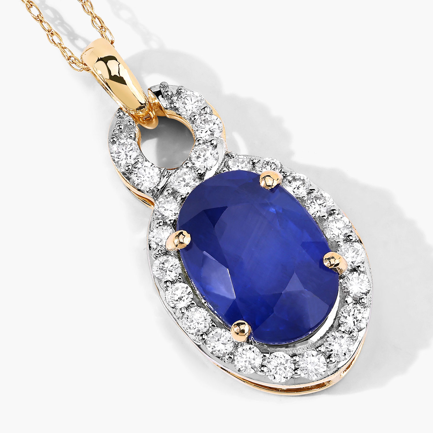 3.62 Carat Genuine Ceylon Blue Sapphire and White Diamond 18K Yellow Gold Pendant 3.62 C.T.W 18K yellow or white gold - view 5