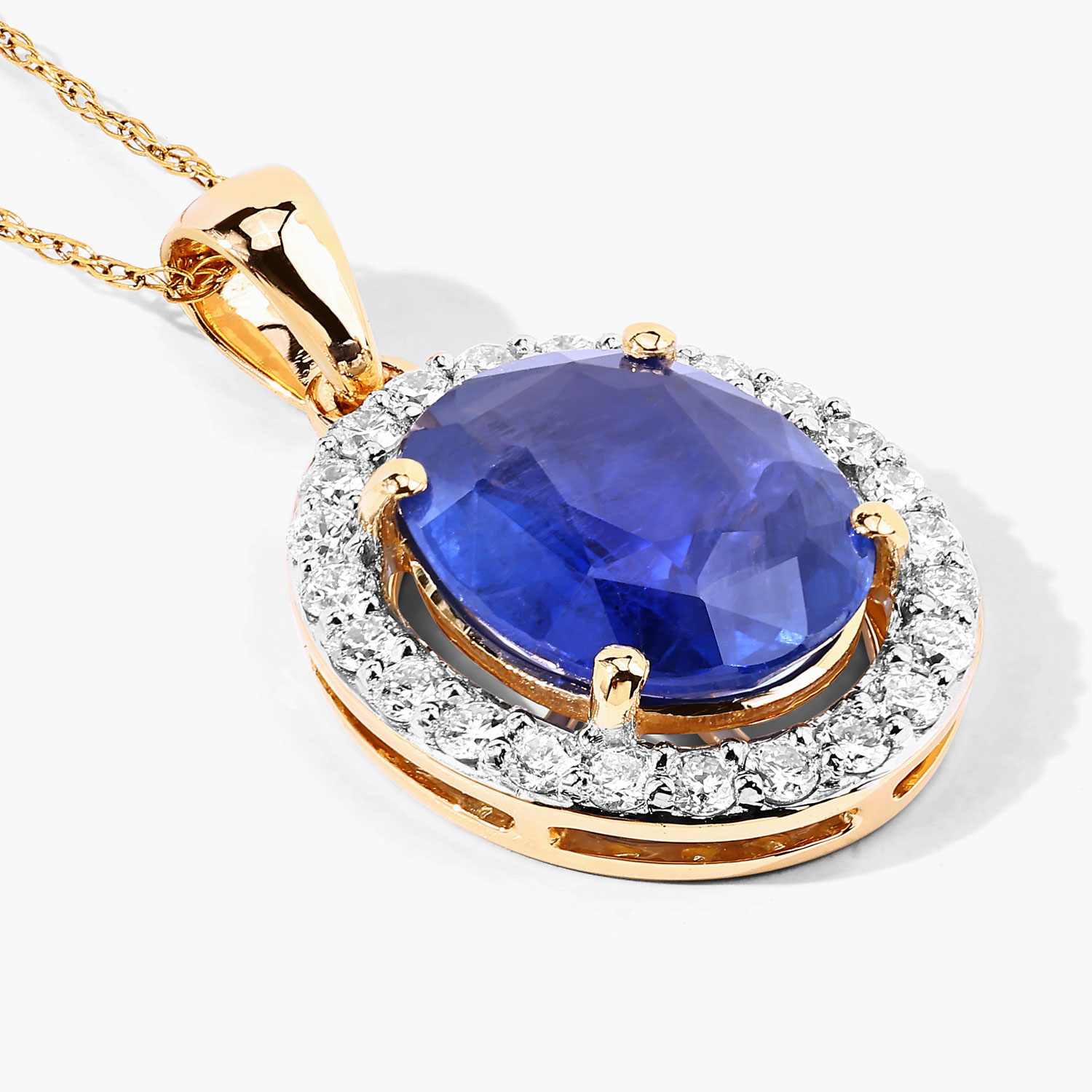 3.49 Carat Genuine Ceylon Blue Sapphire and White Diamond 18K Yellow Gold Pendant 3.49 C.T.W 18K yellow or white gold - view 2
