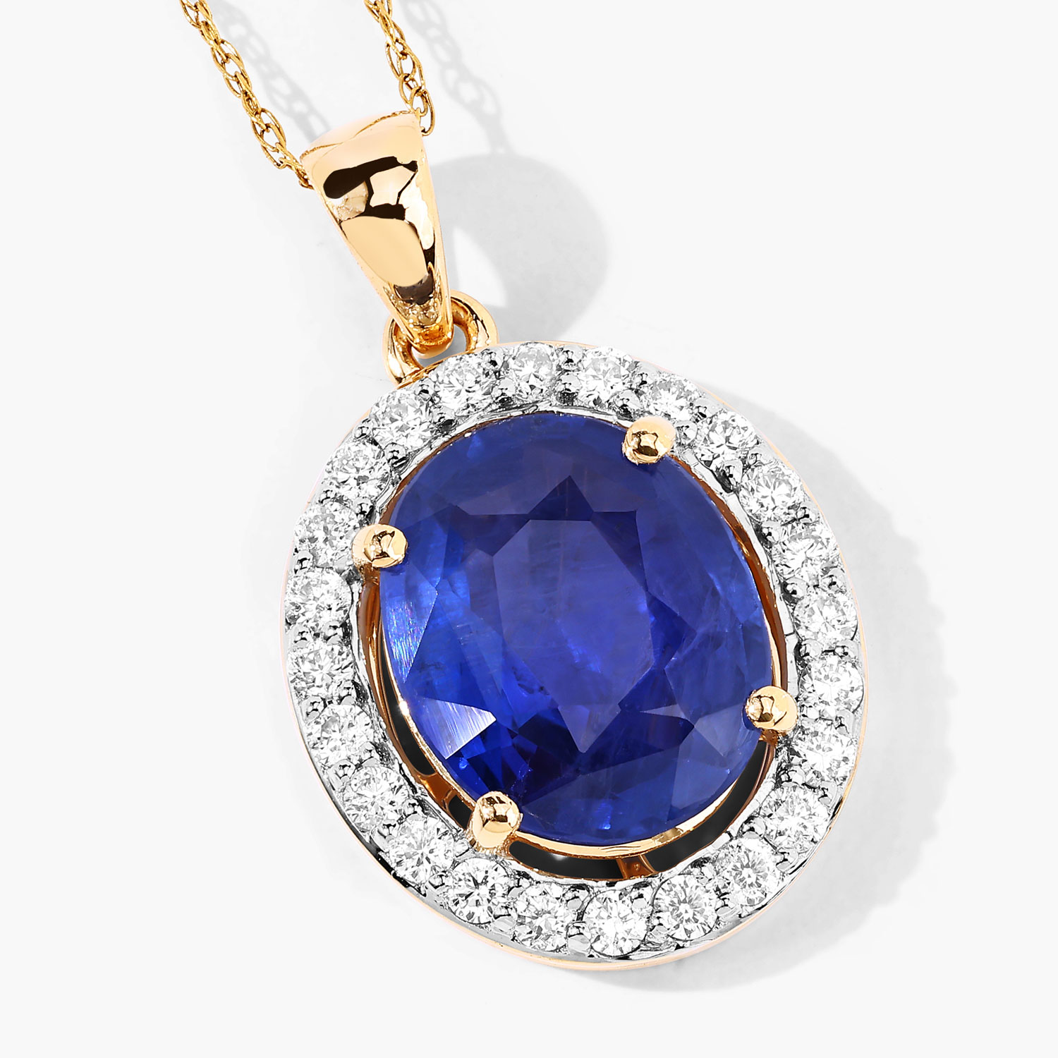 3.49 Carat Genuine Ceylon Blue Sapphire and White Diamond 18K Yellow Gold Pendant 3.49 C.T.W 18K yellow or white gold - view 4