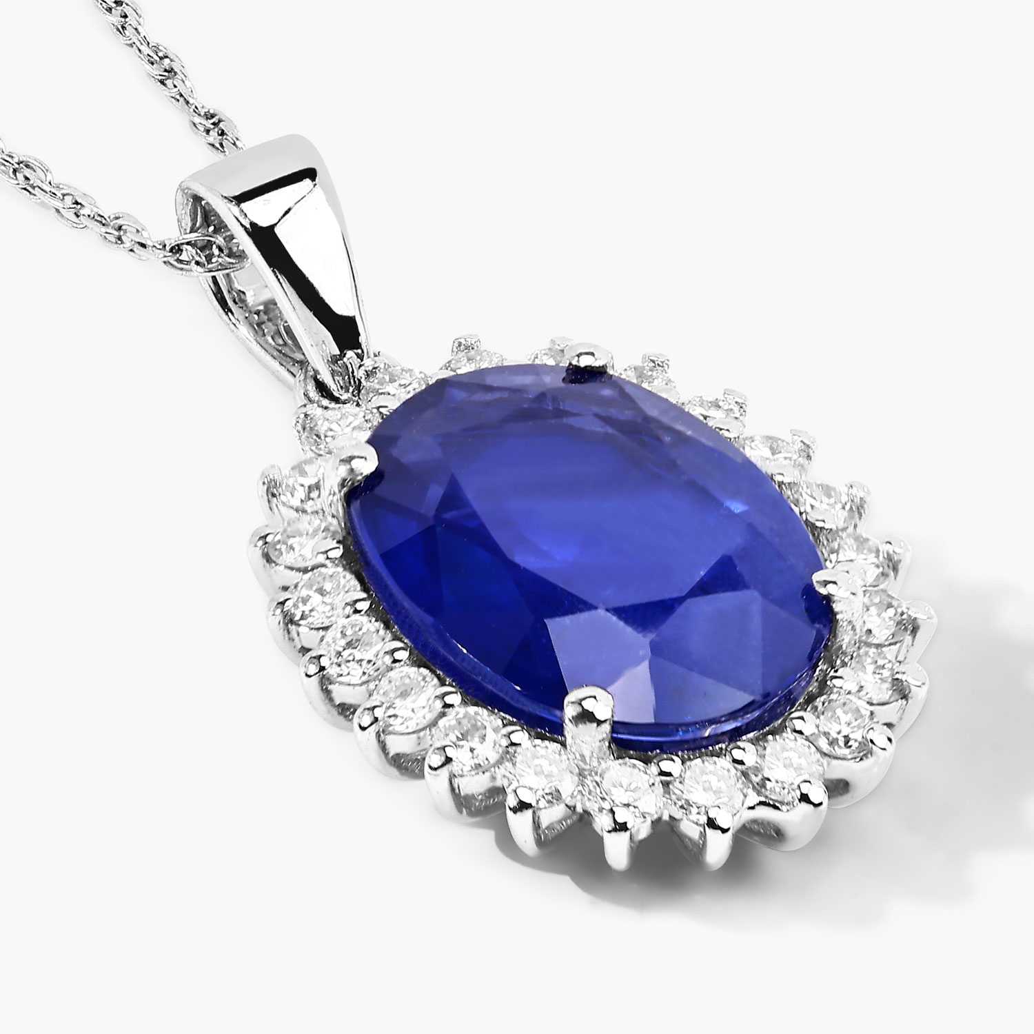 3.33 Carat Genuine Ceylon Blue Sapphire and White Diamond 18K White Gold Pendant 3.33 C.T.W 18K white gold - view 4