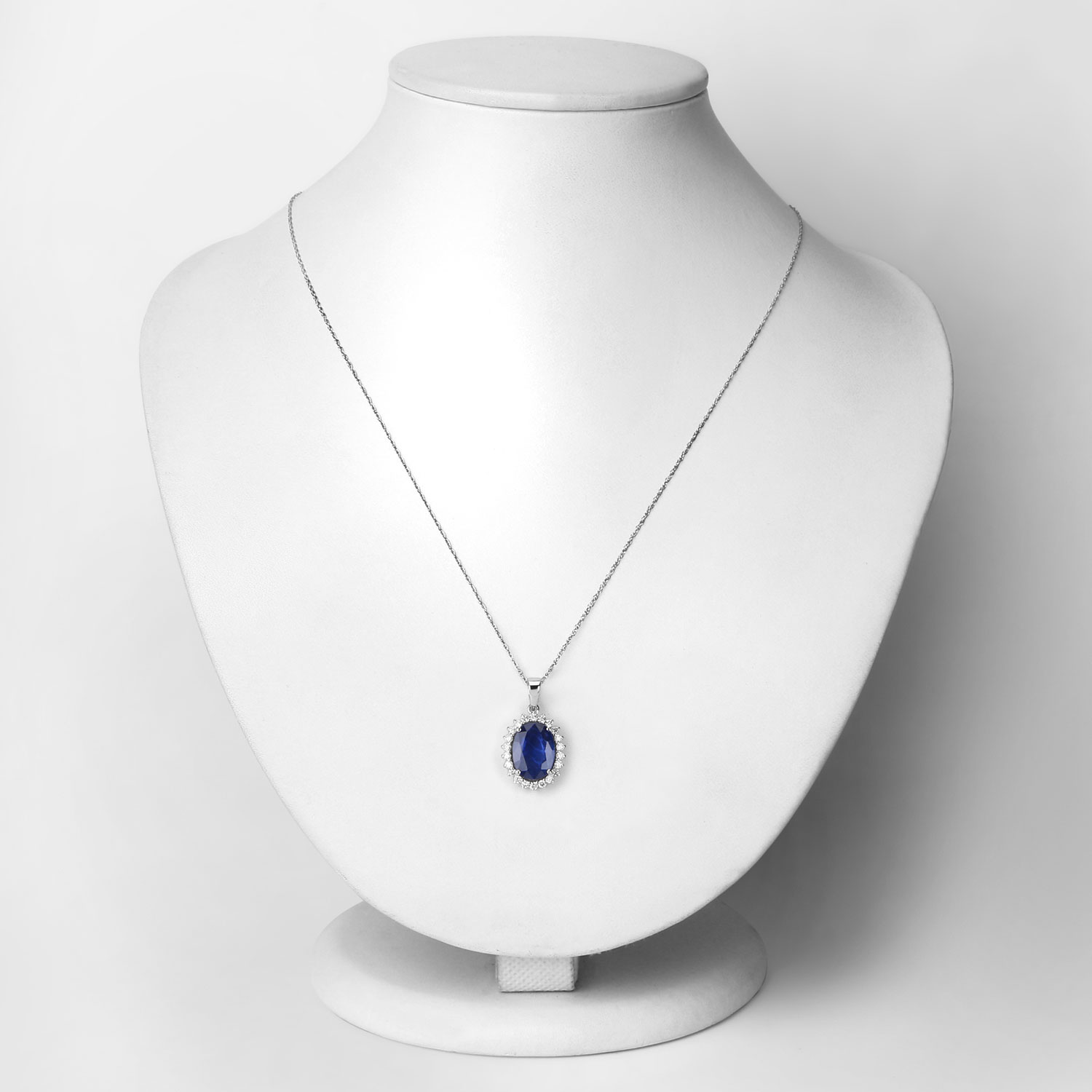 3.33 Carat Genuine Ceylon Blue Sapphire and White Diamond 18K White Gold Pendant 3.33 C.T.W 18K white gold - view 2
