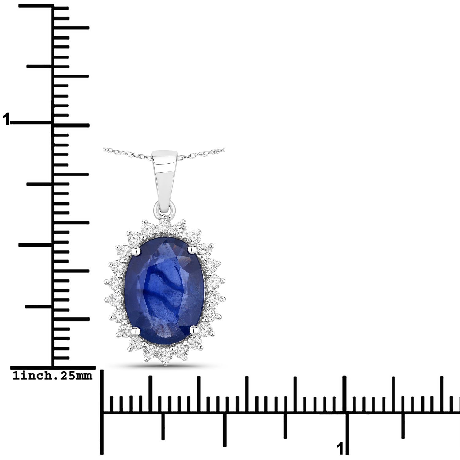 3.33 Carat Genuine Ceylon Blue Sapphire and White Diamond 18K White Gold Pendant 3.33 C.T.W 18K white gold - view 3