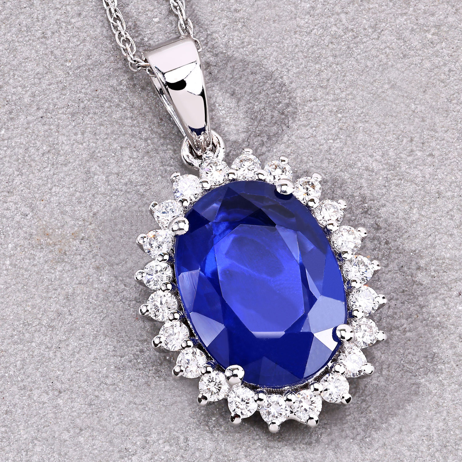 3.33 Carat Genuine Ceylon Blue Sapphire and White Diamond 18K White Gold Pendant 3.33 C.T.W 18K white gold - view 6