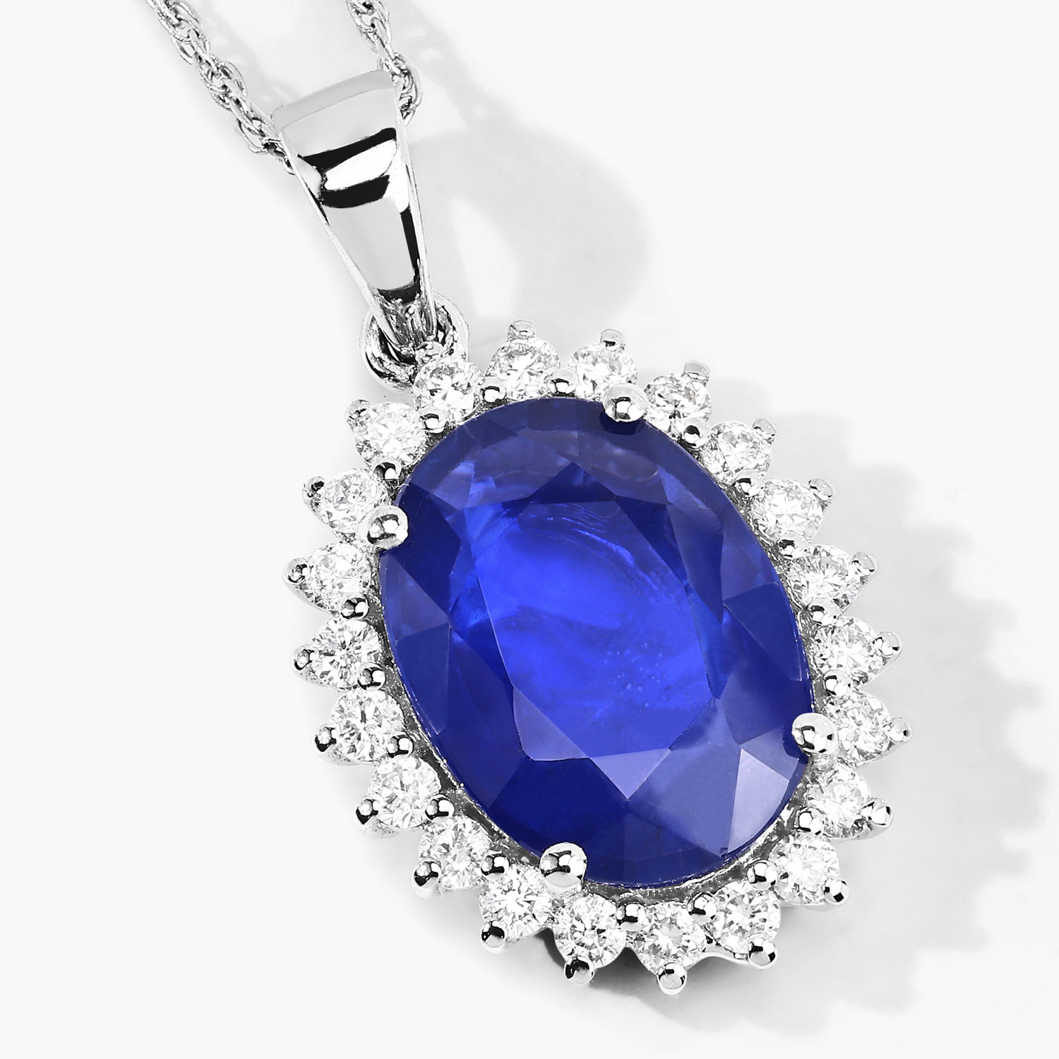 3.33 Carat Genuine Ceylon Blue Sapphire and White Diamond 18K White Gold Pendant 3.33 C.T.W 18K white gold - view 5