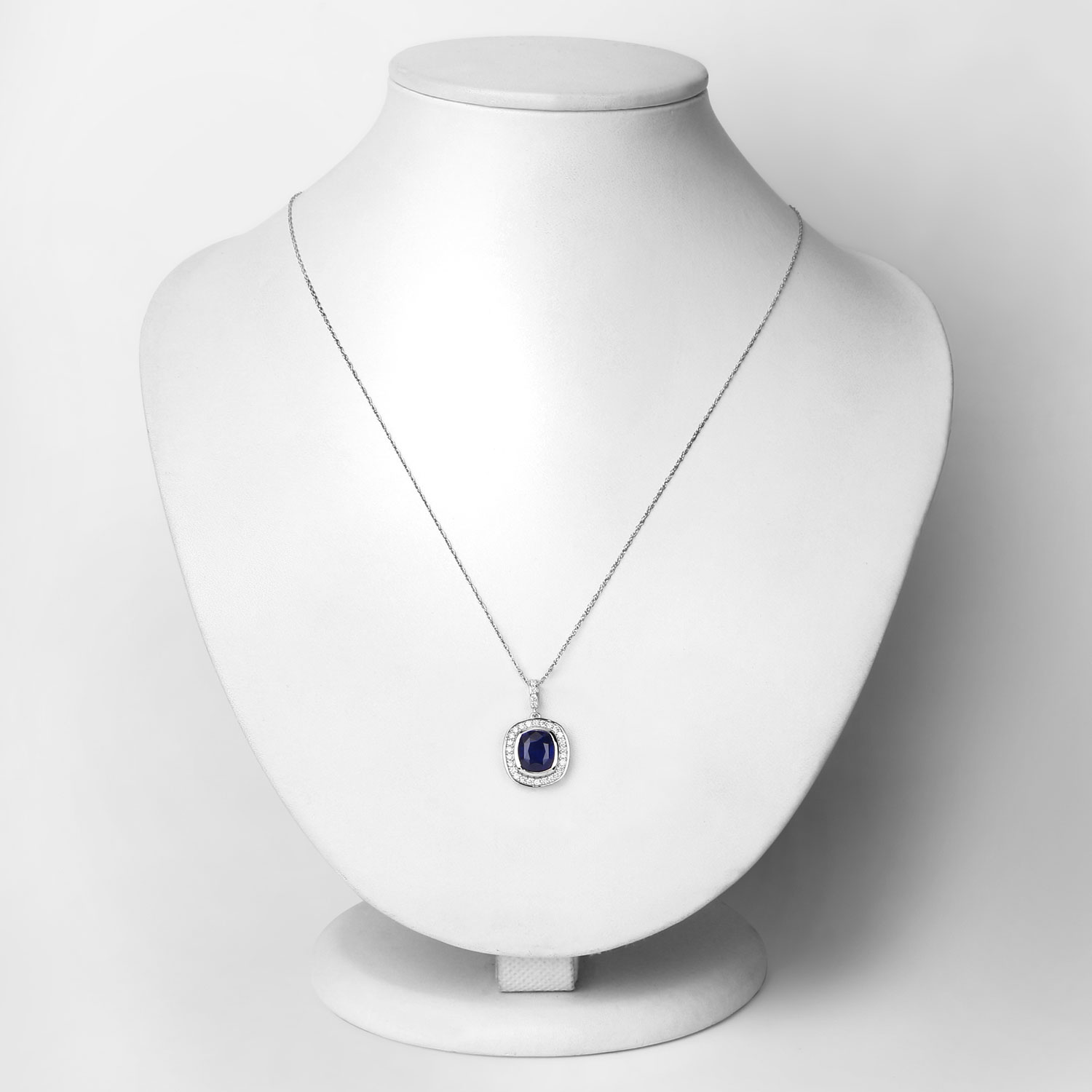 2.96 Carat Genuine Ceylon Blue Sapphire and White Diamond 18K White Gold Pendant 2.96 C.T.W 18K white gold - view 2
