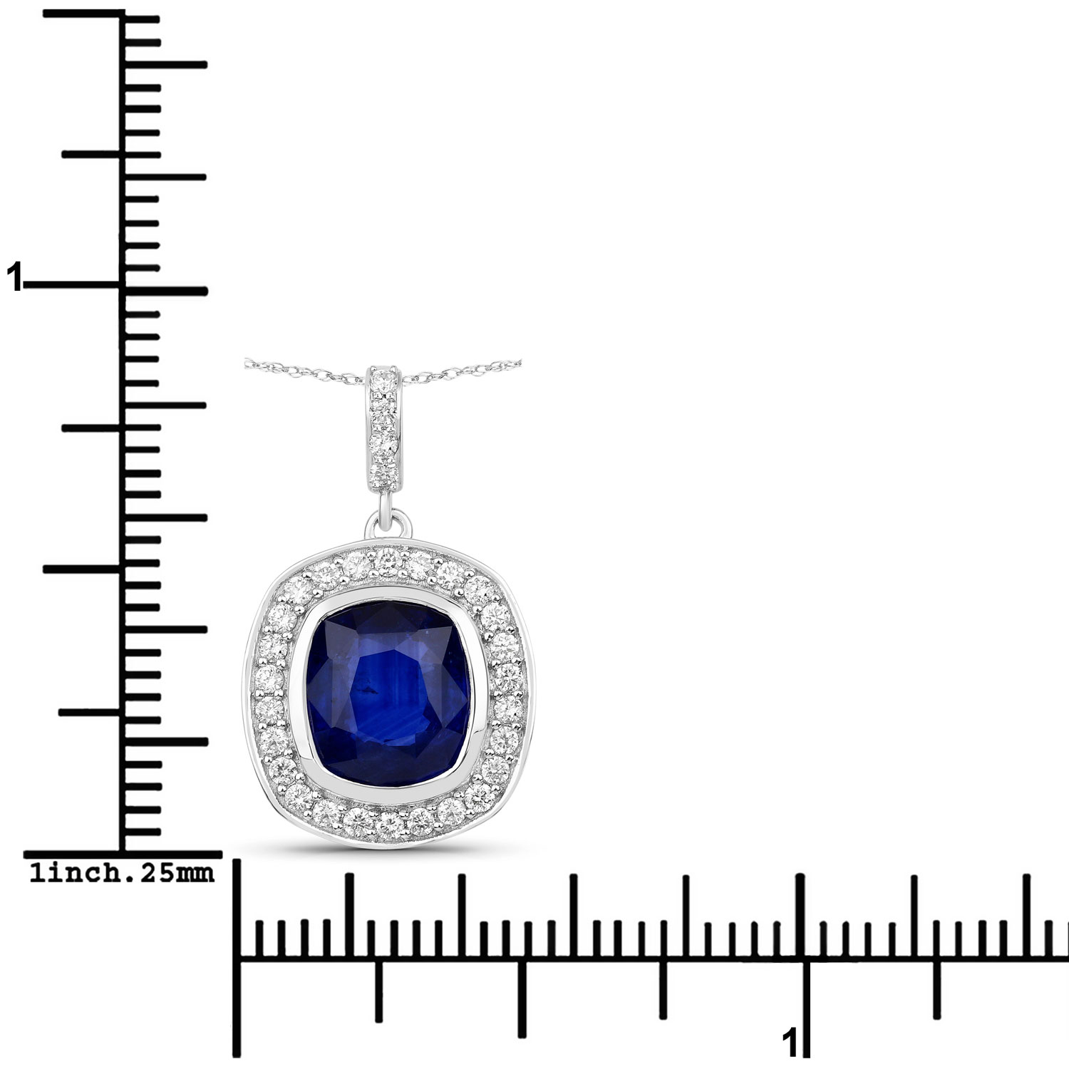 2.96 Carat Genuine Ceylon Blue Sapphire and White Diamond 18K White Gold Pendant 2.96 C.T.W 18K white gold - view 3