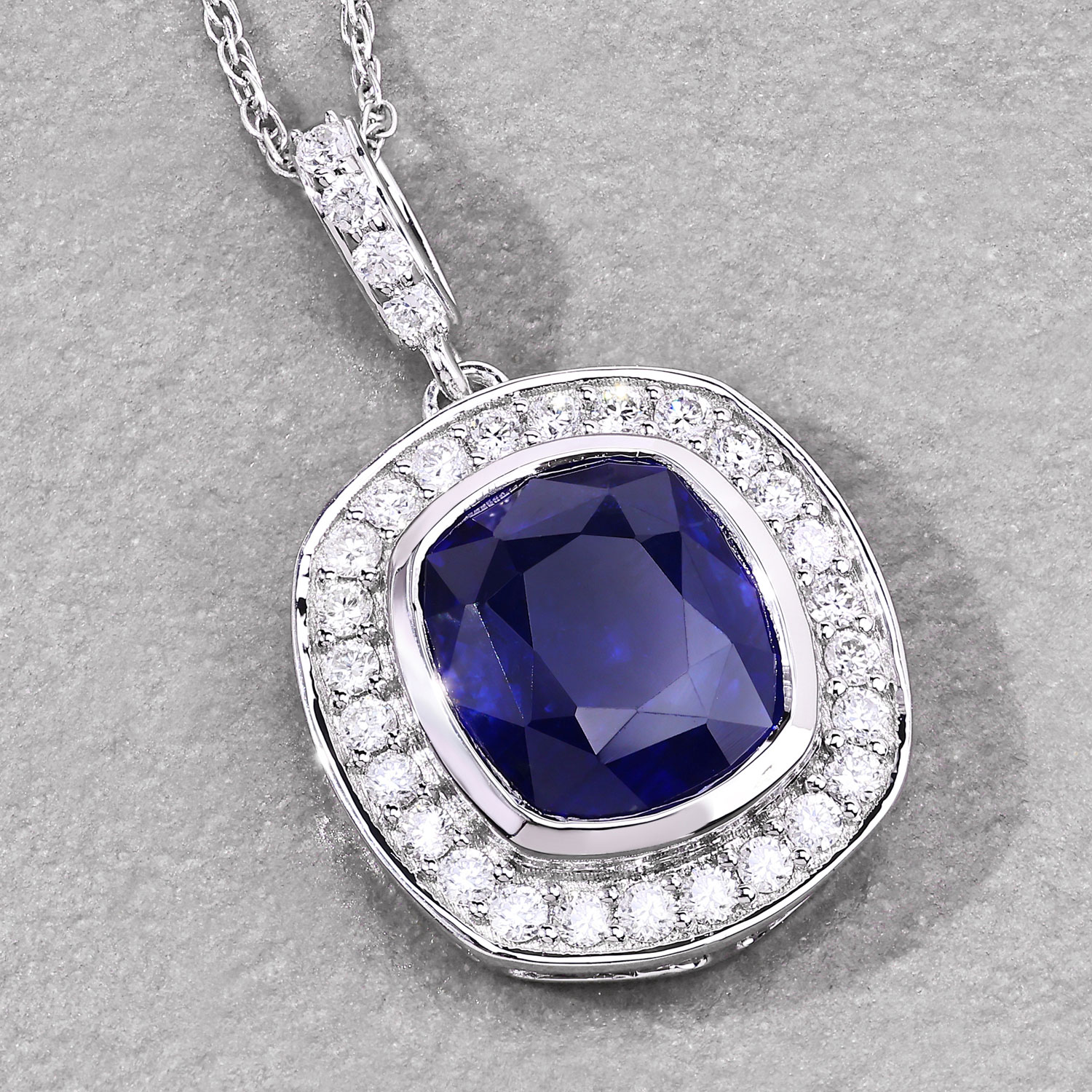 2.96 Carat Genuine Ceylon Blue Sapphire and White Diamond 18K White Gold Pendant 2.96 C.T.W 18K white gold - view 6