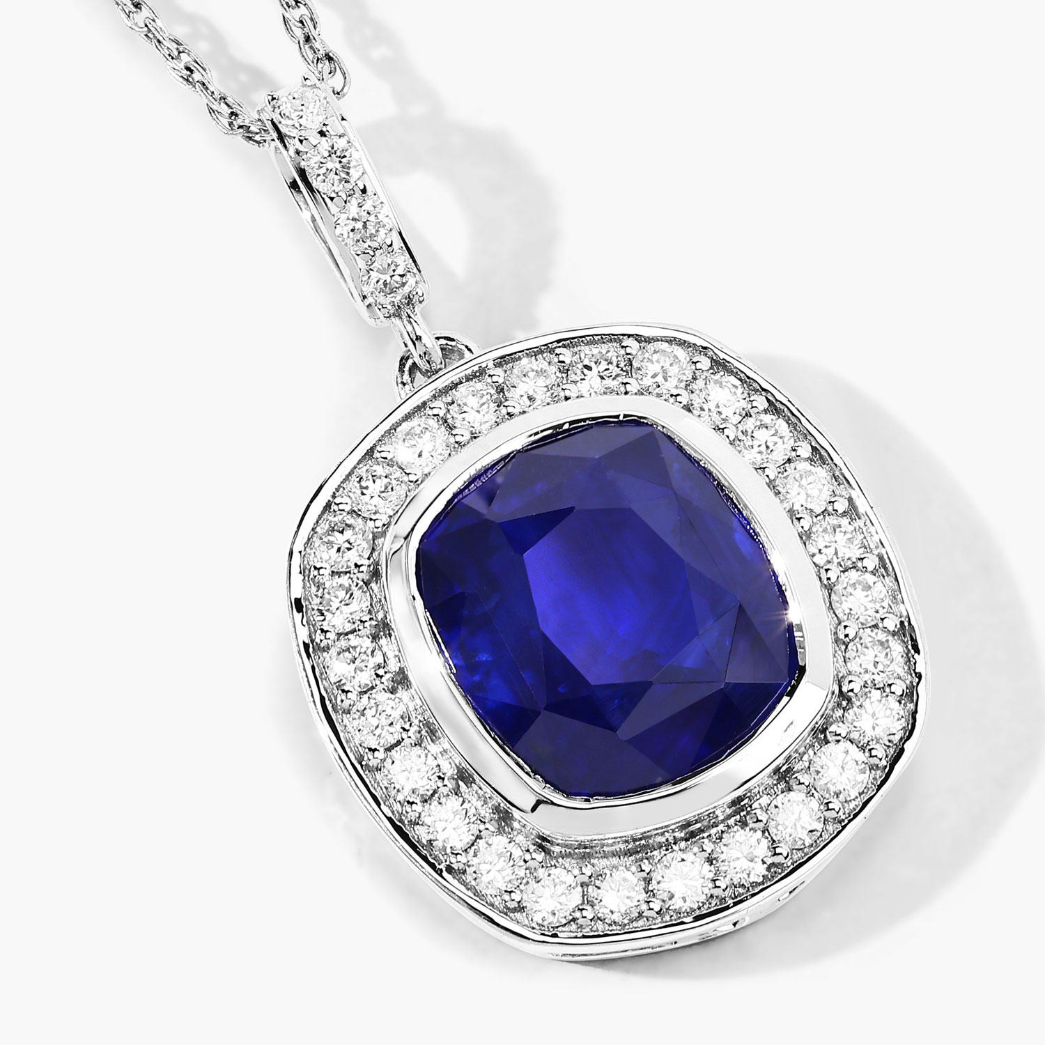 2.96 Carat Genuine Ceylon Blue Sapphire and White Diamond 18K White Gold Pendant 2.96 C.T.W 18K white gold - view 5