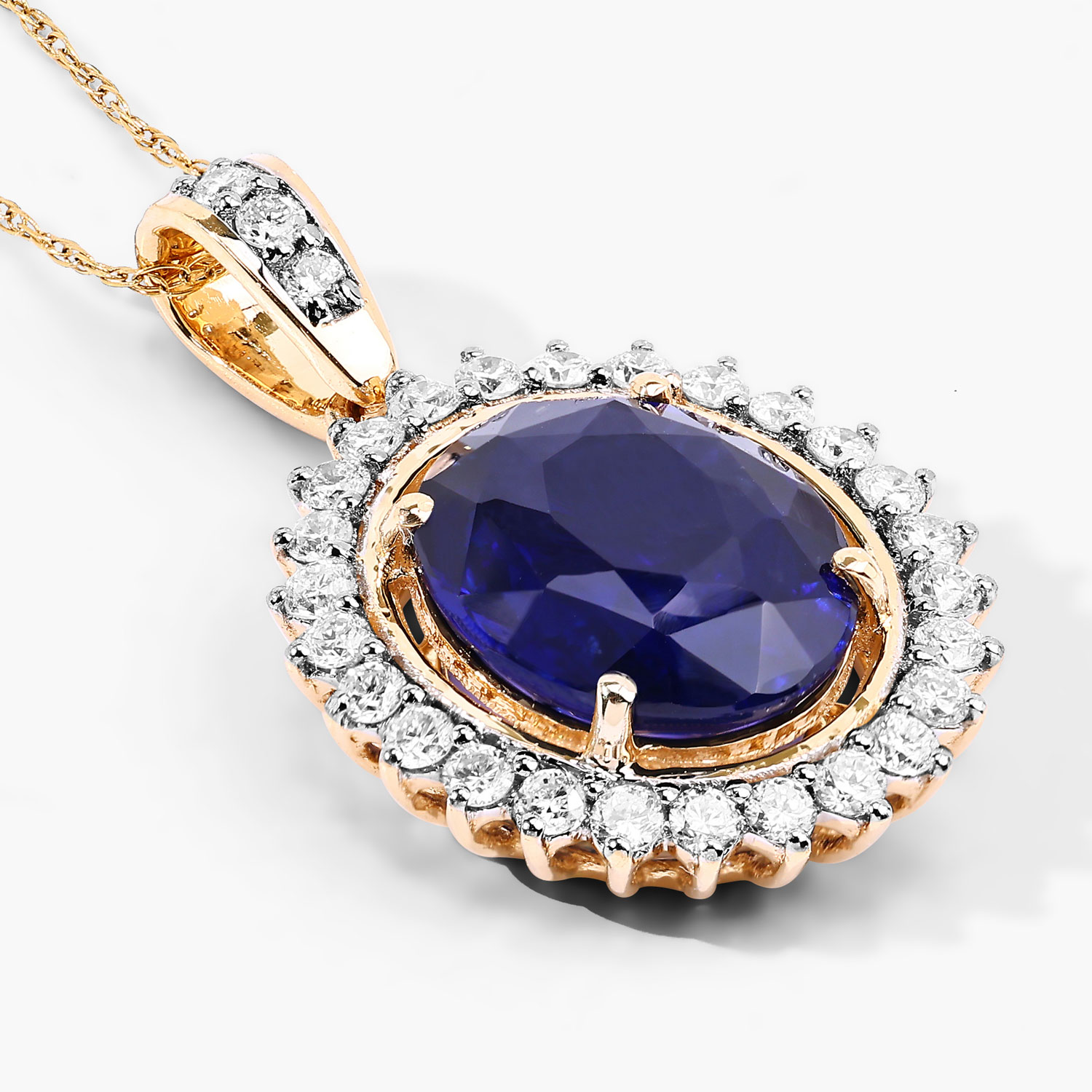 4.12 Carat Genuine Ceylon Blue Sapphire and White Diamond 18K Yellow Gold Pendant 4.12 C.T.W 18K yellow or white gold - view 4