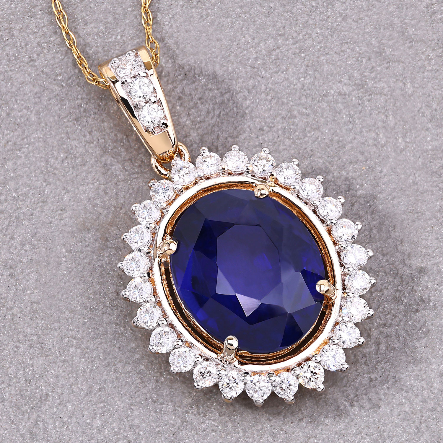 4.12 Carat Genuine Ceylon Blue Sapphire and White Diamond 18K Yellow Gold Pendant 4.12 C.T.W 18K yellow or white gold - view 6