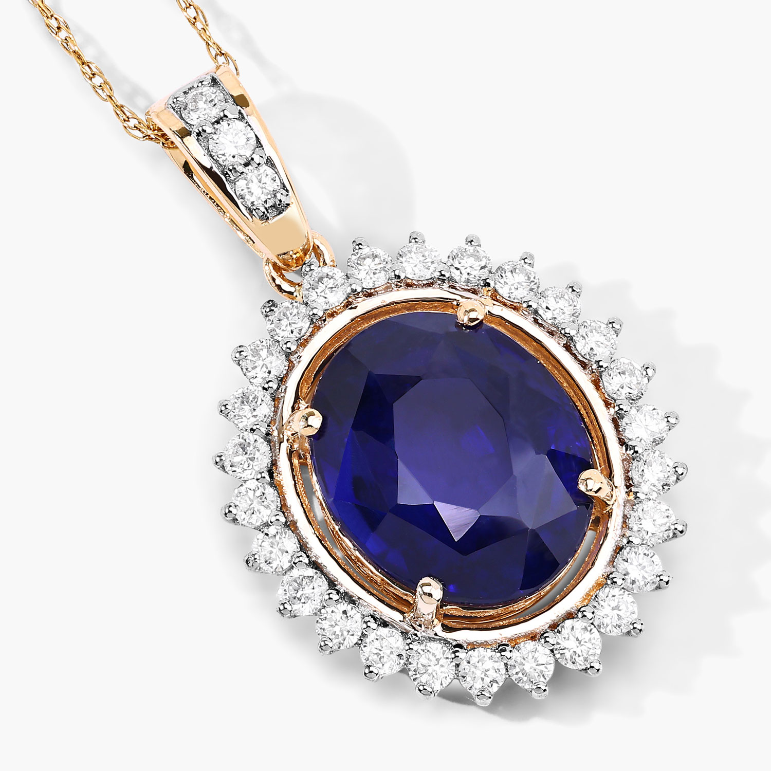 4.12 Carat Genuine Ceylon Blue Sapphire and White Diamond 18K Yellow Gold Pendant 4.12 C.T.W 18K yellow or white gold - view 5