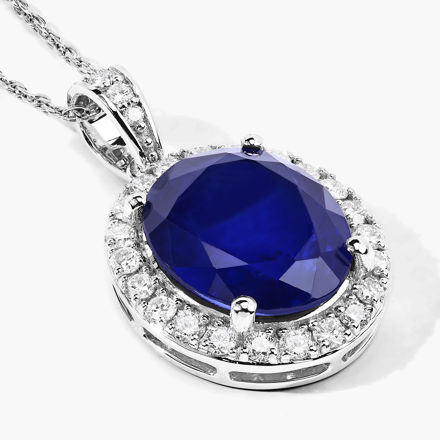 3.91 Carat Genuine Ceylon Blue Sapphire and White Diamond 18K White Gold Pendant 3.91 C.T.W 18K white gold - view 3