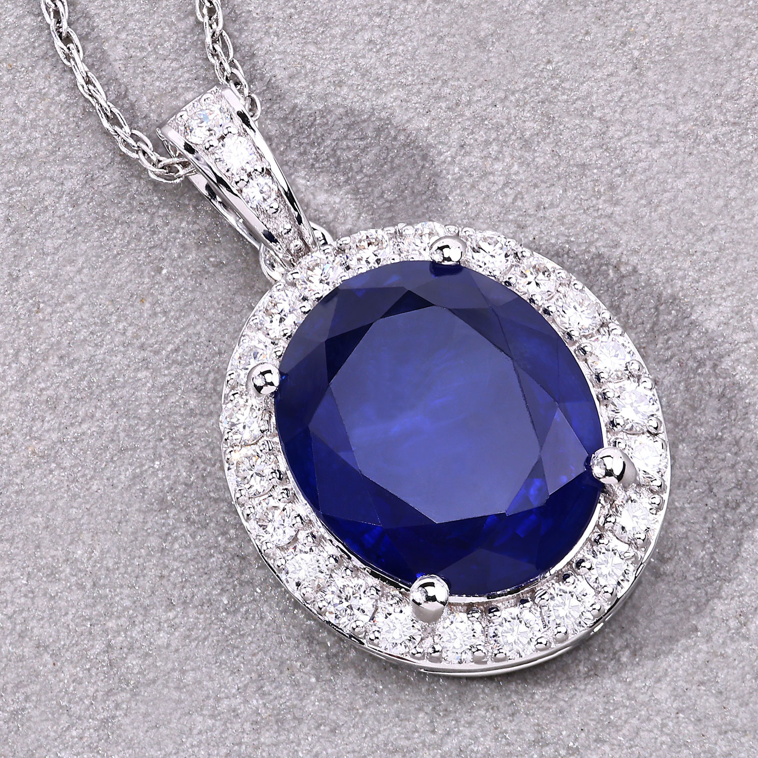 3.91 Carat Genuine Ceylon Blue Sapphire and White Diamond 18K White Gold Pendant 3.91 C.T.W 18K white gold - view 2