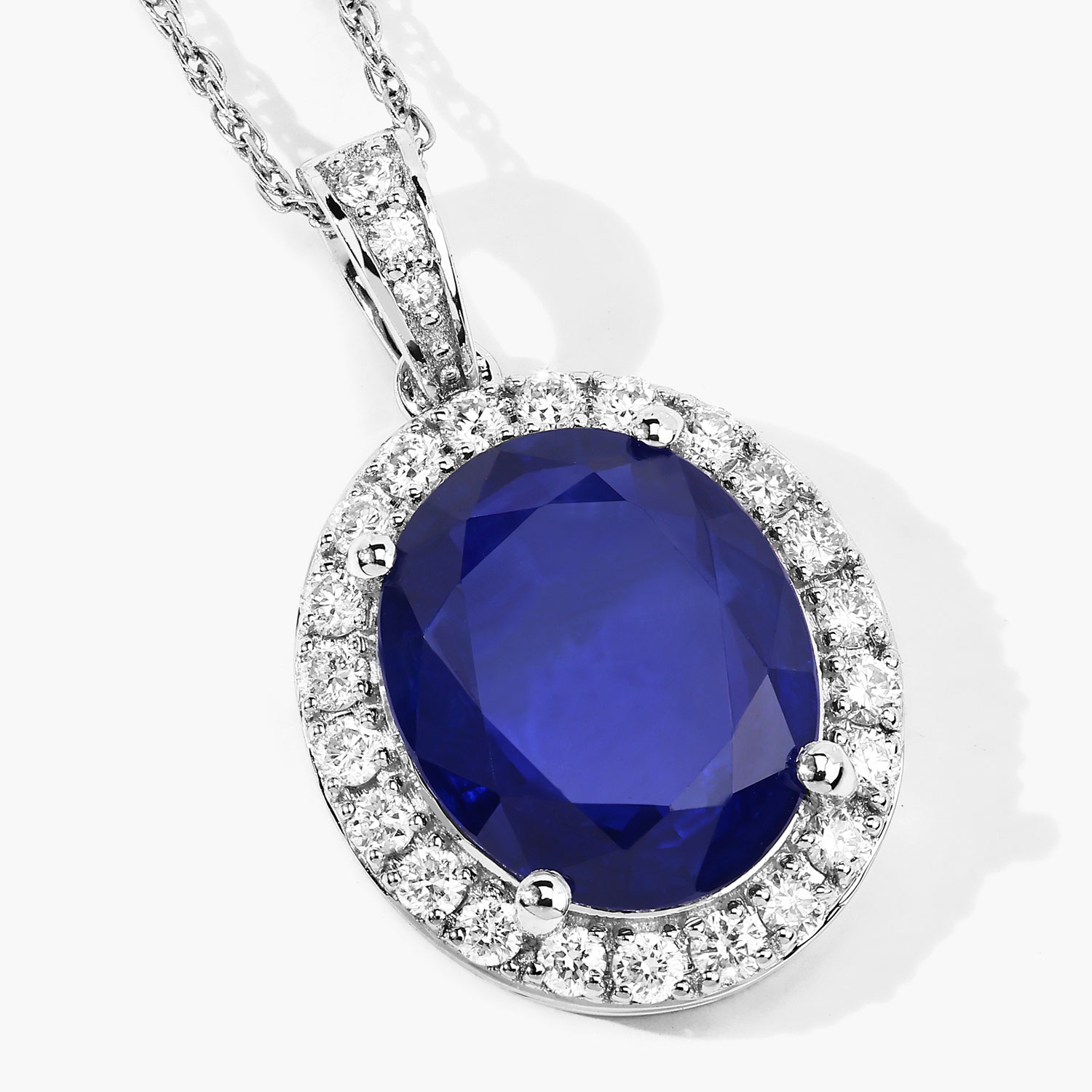 3.91 Carat Genuine Ceylon Blue Sapphire and White Diamond 18K White Gold Pendant 3.91 C.T.W 18K white gold - view 4