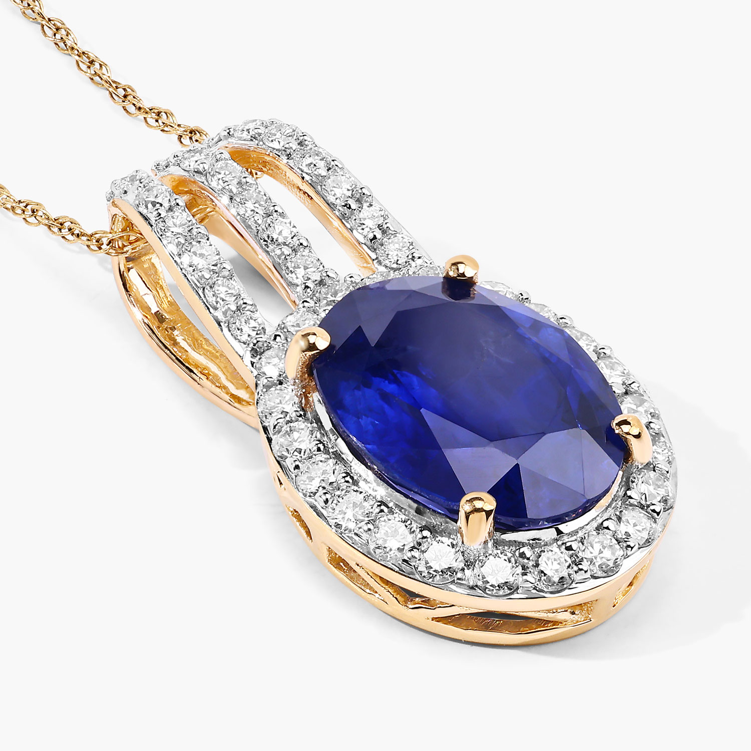 4.06 Carat Genuine Ceylon Blue Sapphire and White Diamond 18K Yellow Gold Pendant 4.06 C.T.W 18K yellow or white gold - view 4