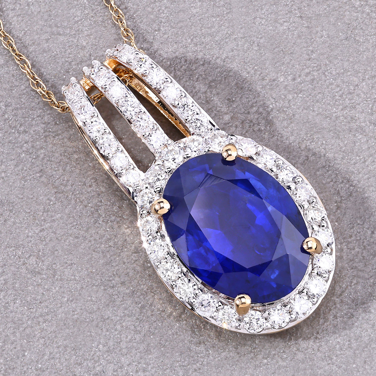 4.06 Carat Genuine Ceylon Blue Sapphire and White Diamond 18K Yellow Gold Pendant 4.06 C.T.W 18K yellow or white gold - view 6