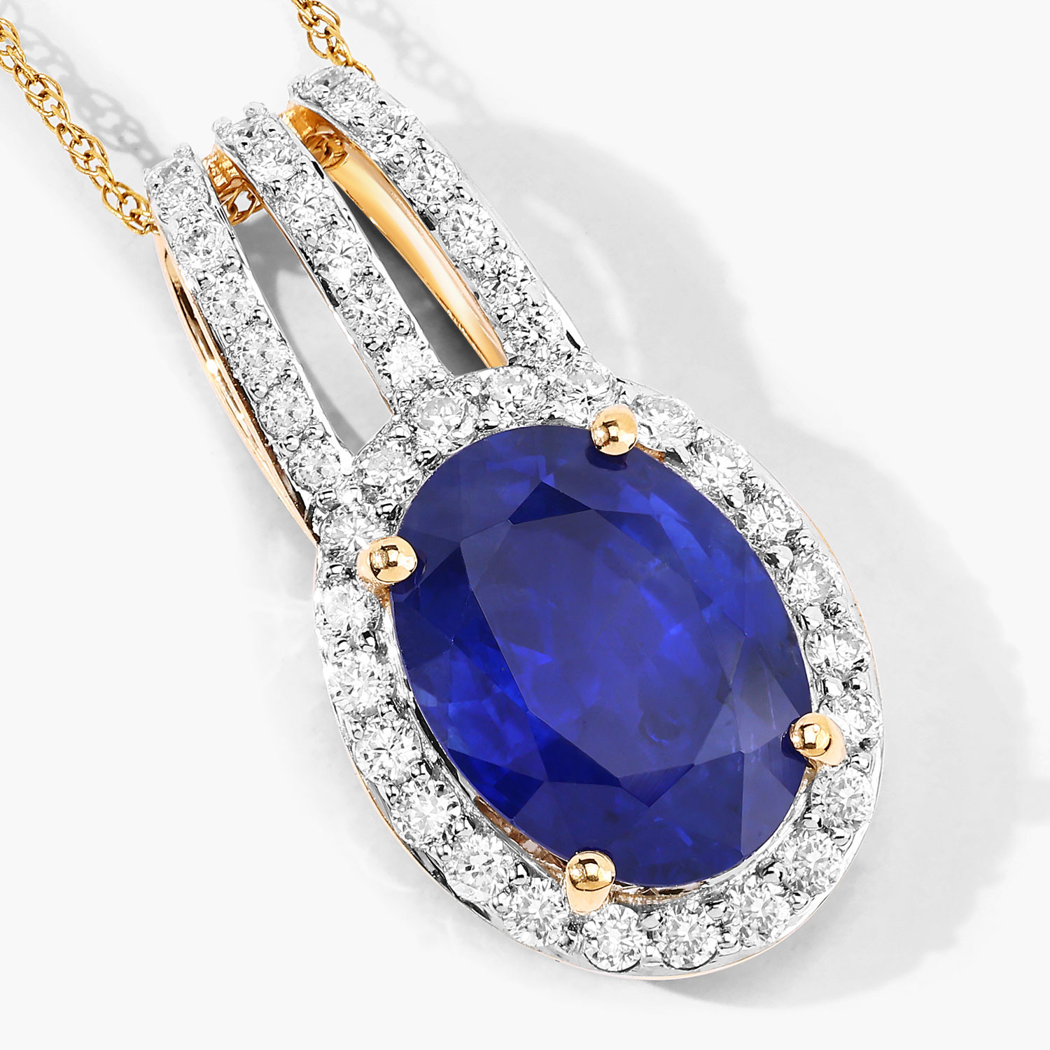 4.06 Carat Genuine Ceylon Blue Sapphire and White Diamond 18K Yellow Gold Pendant 4.06 C.T.W 18K yellow or white gold - view 5