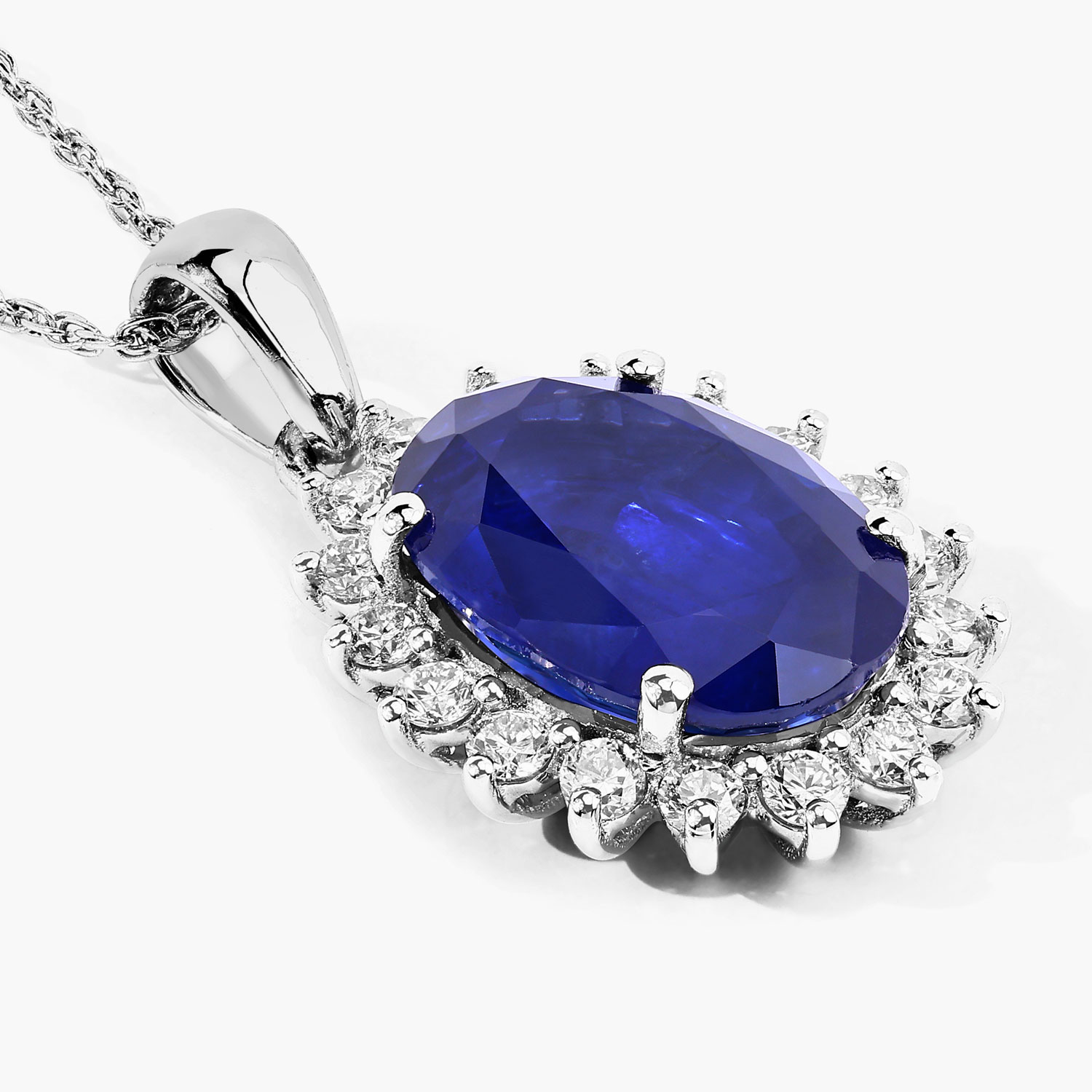 4.68 Carat Genuine Ceylon Blue Sapphire and White Diamond 18K White Gold Pendant 4.68 C.T.W 18K white gold - view 5