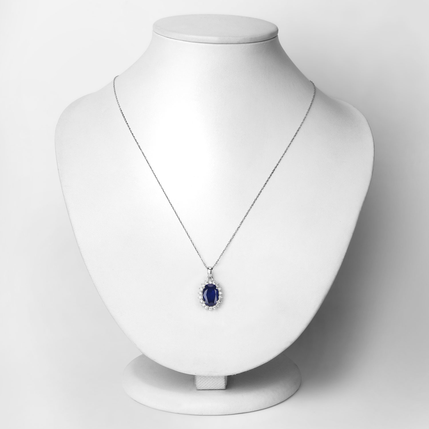 4.68 Carat Genuine Ceylon Blue Sapphire and White Diamond 18K White Gold Pendant 4.68 C.T.W 18K white gold - view 2