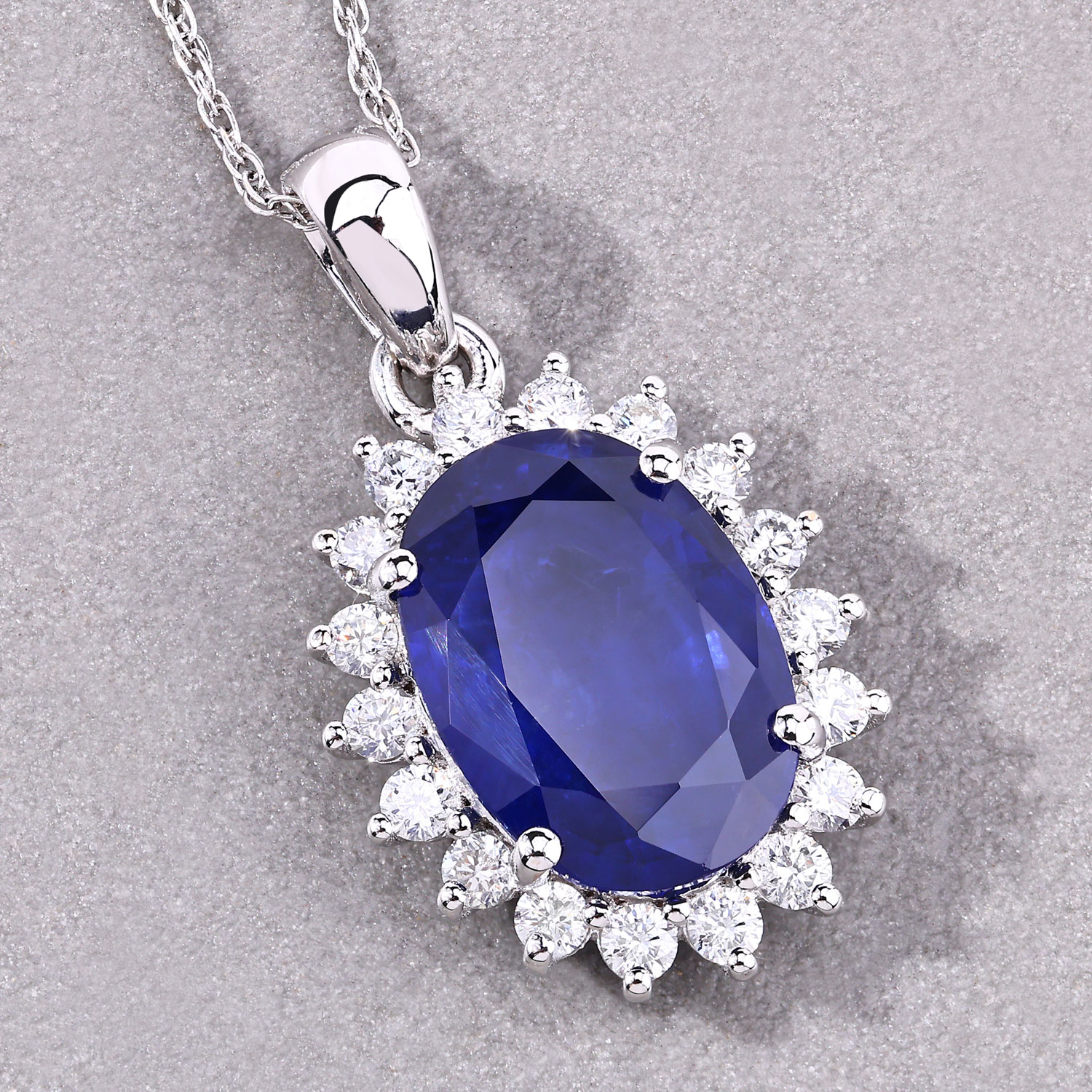 4.68 Carat Genuine Ceylon Blue Sapphire and White Diamond 18K White Gold Pendant 4.68 C.T.W 18K white gold - view 6