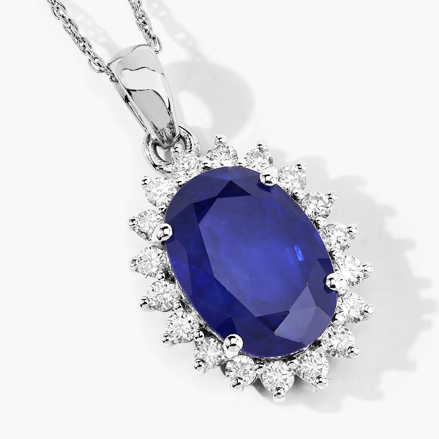 4.68 Carat Genuine Ceylon Blue Sapphire and White Diamond 18K White Gold Pendant 4.68 C.T.W 18K white gold - view 4