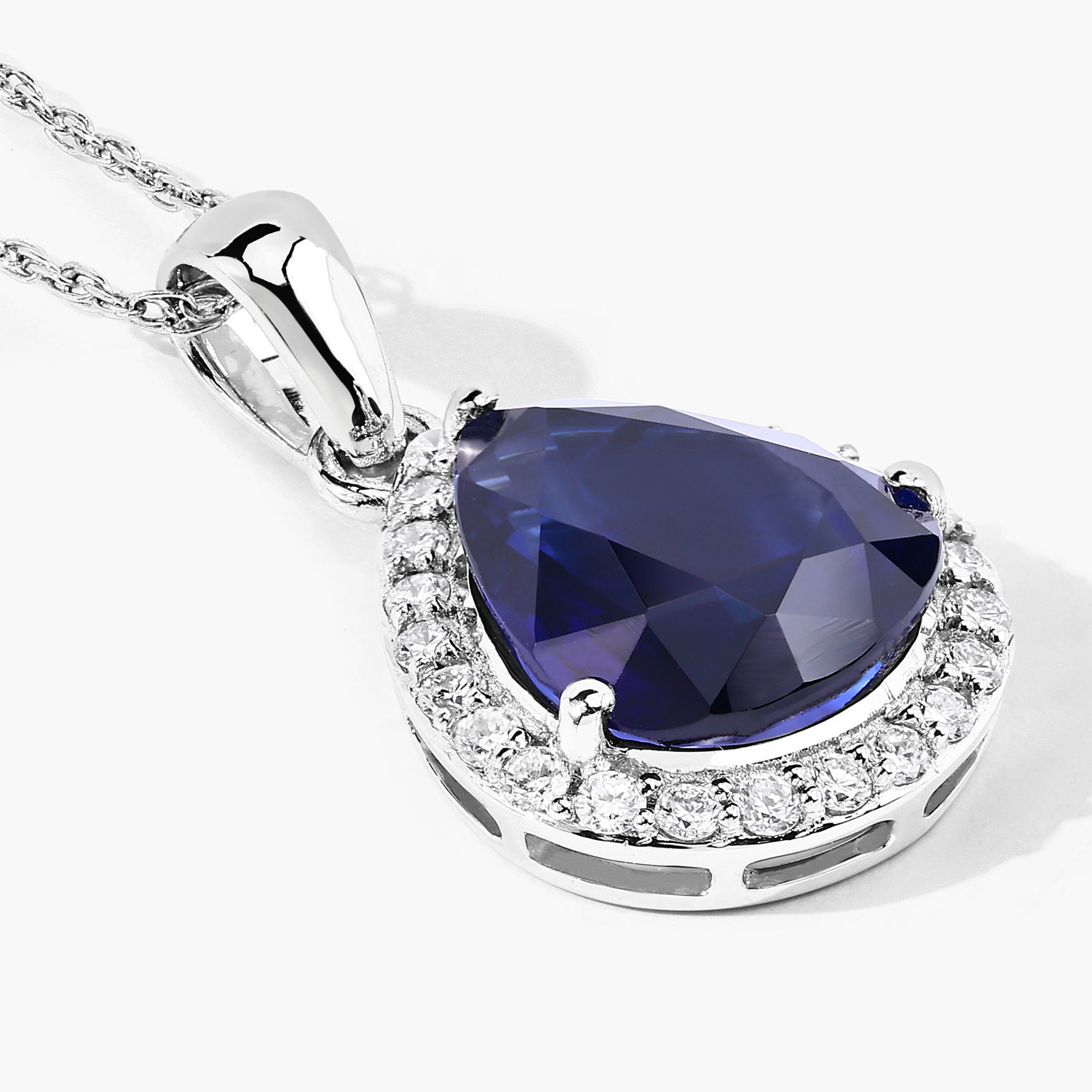 3.52 Carat Genuine Ceylon Blue Sapphire and White Diamond 18K White Gold Pendant 3.52 C.T.W 18K white gold - view 4