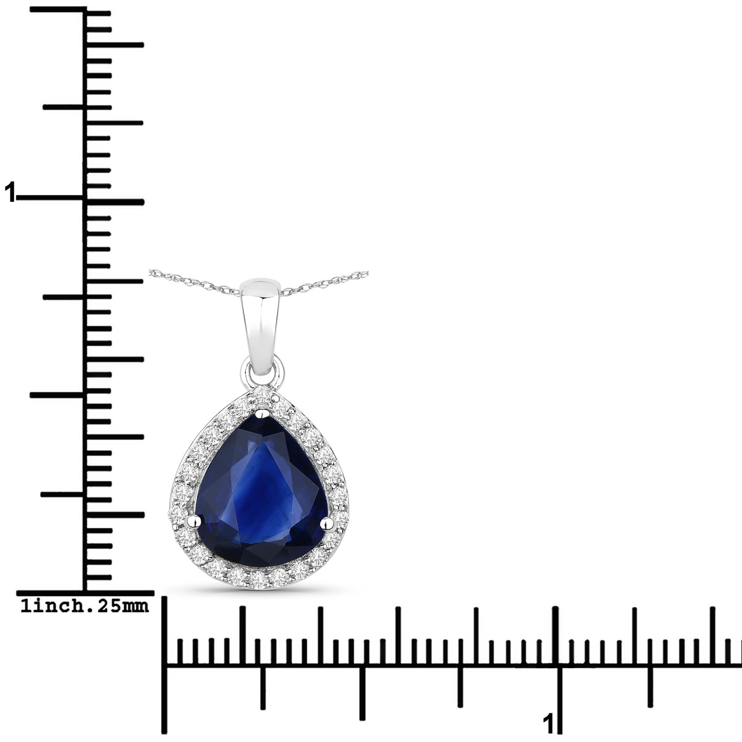 3.52 Carat Genuine Ceylon Blue Sapphire and White Diamond 18K White Gold Pendant 3.52 C.T.W 18K white gold - view 3
