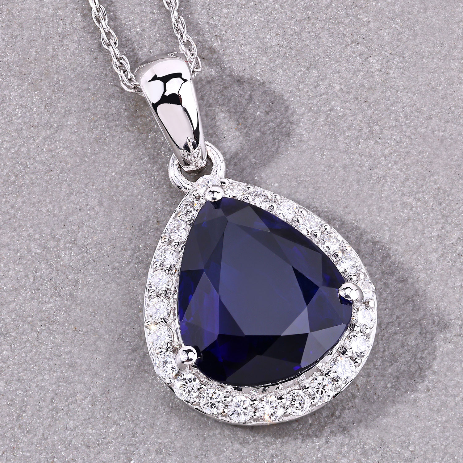 3.52 Carat Genuine Ceylon Blue Sapphire and White Diamond 18K White Gold Pendant 3.52 C.T.W 18K white gold - view 6