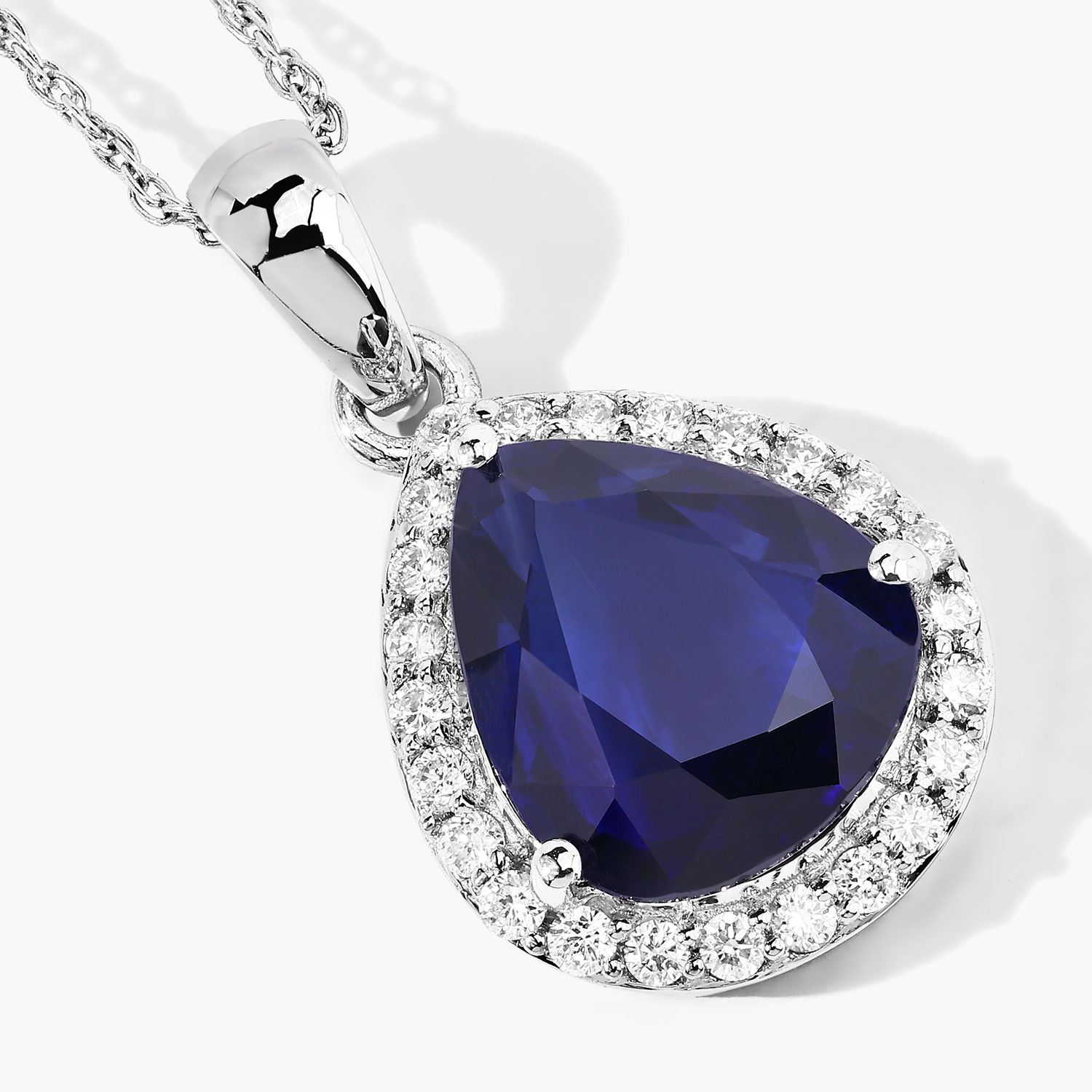 3.52 Carat Genuine Ceylon Blue Sapphire and White Diamond 18K White Gold Pendant 3.52 C.T.W 18K white gold - view 5