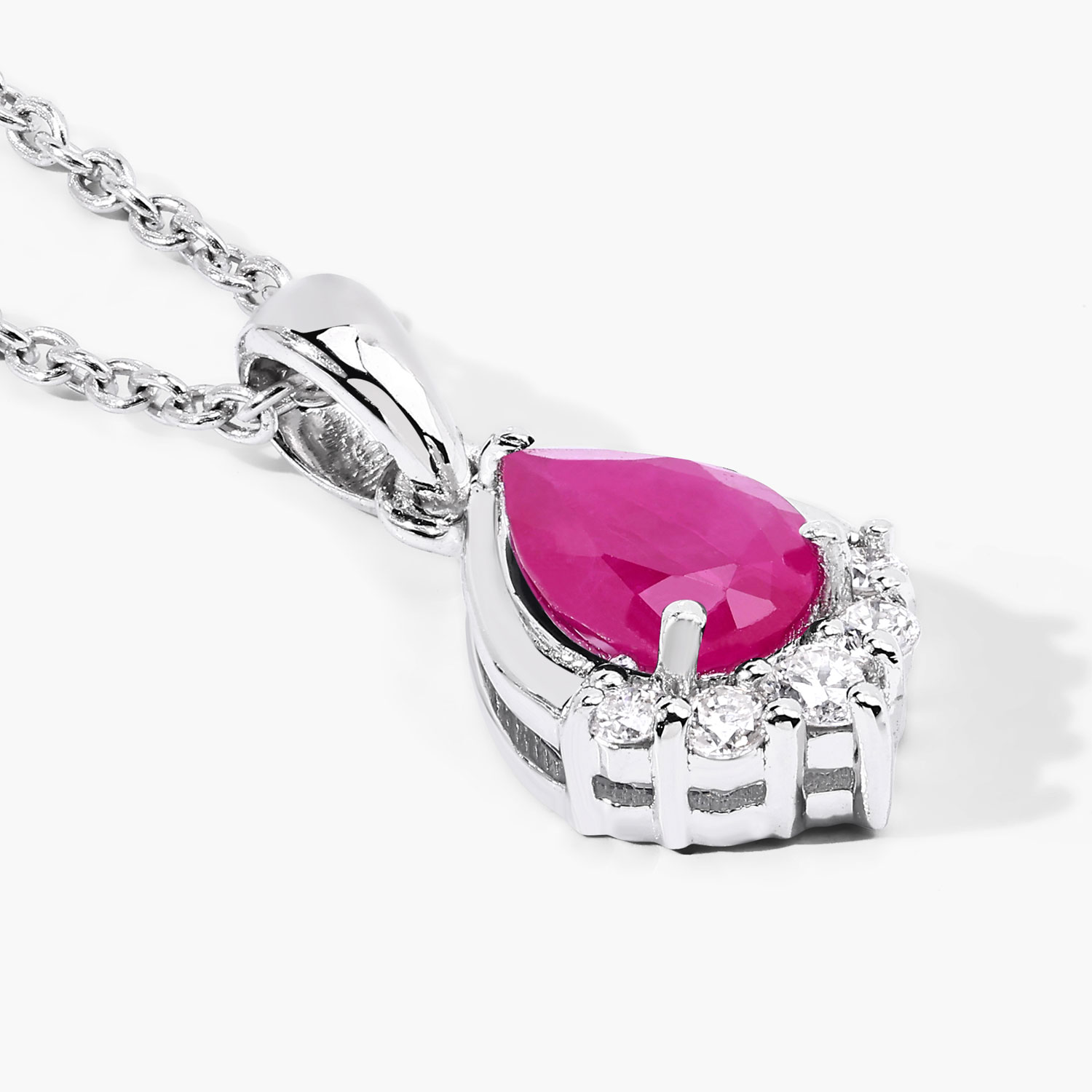 0.90 Carat Genuine Mozambique Ruby and Lab Grown Diamond .925 Sterling Silver Pendant 0.90 C.T.W Sterling Silver - view 2