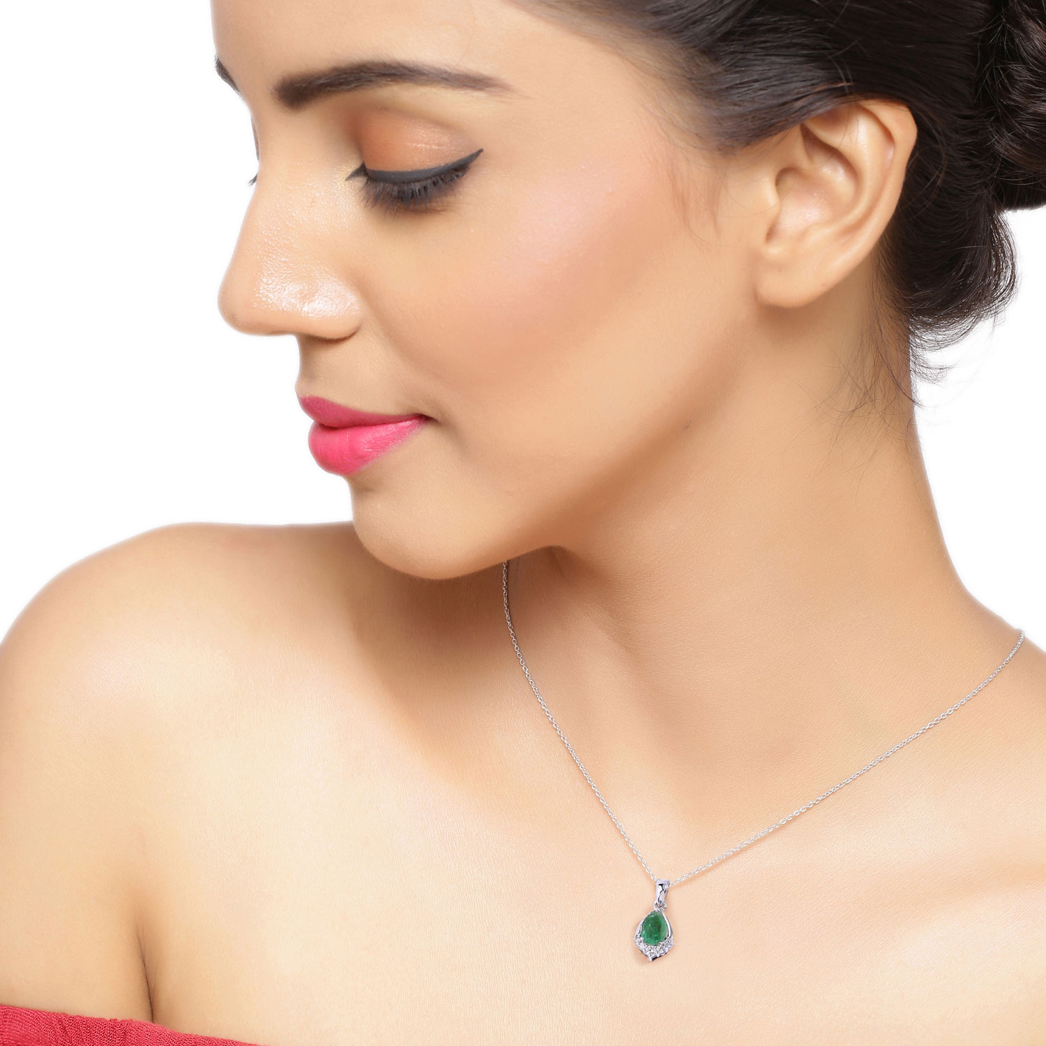 0.75 Carat Genuine Zambian Emerald and Lab Grown Diamond .925 Sterling Silver Pendant 0.75 C.T.W Sterling Silver - view 3