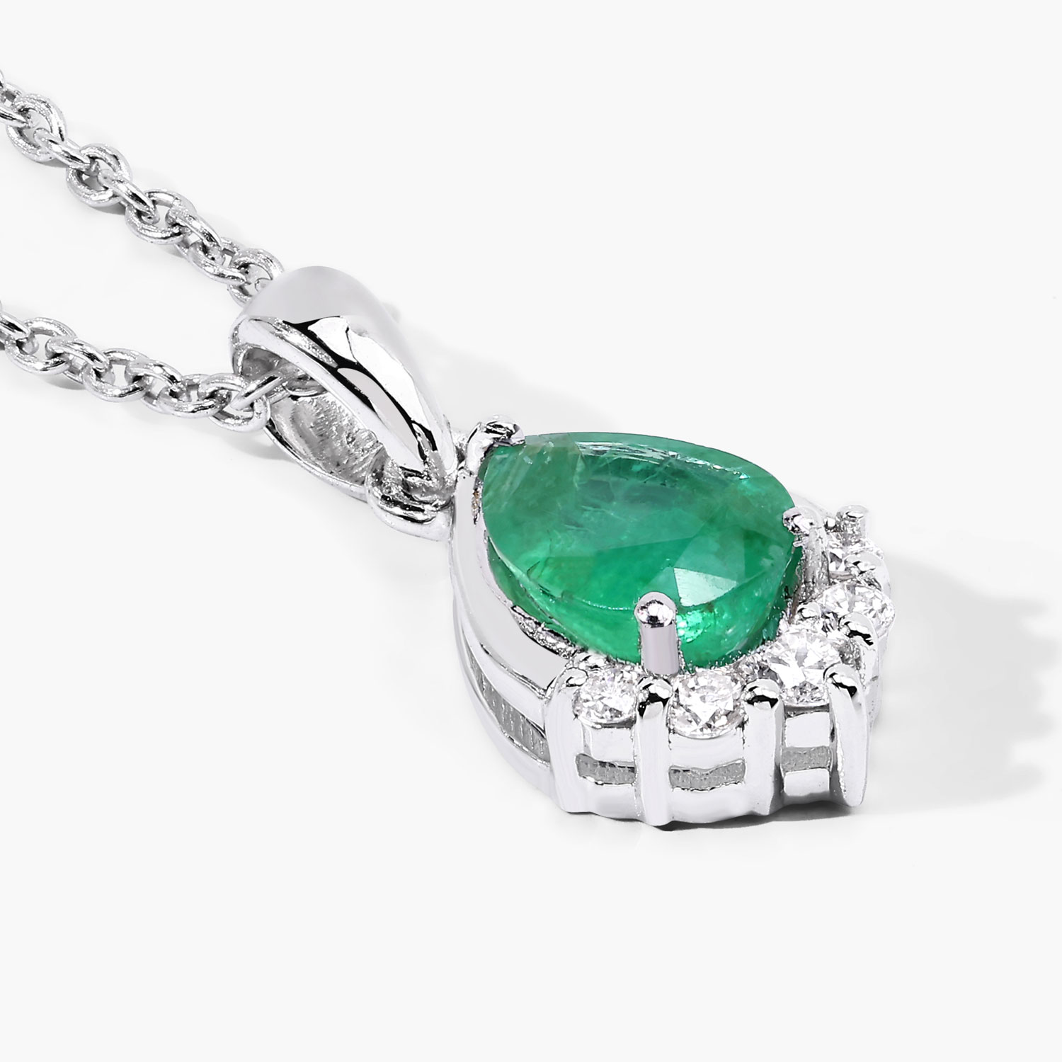 0.75 Carat Genuine Zambian Emerald and Lab Grown Diamond .925 Sterling Silver Pendant 0.75 C.T.W Sterling Silver - view 6