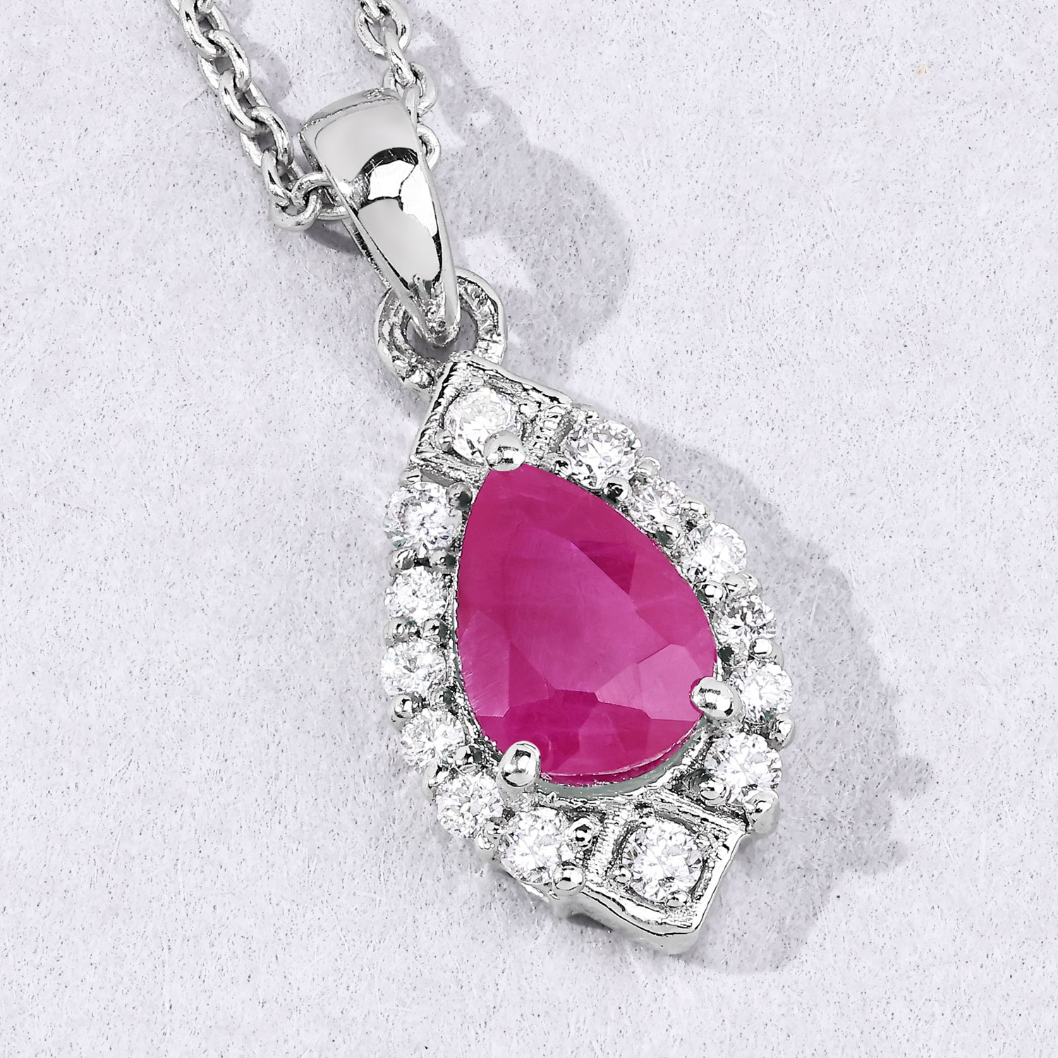 0.97 Carat Genuine Mozambique Ruby and Lab Grown Diamond .925 Sterling Silver Pendant 0.97 C.T.W Sterling Silver - view 3