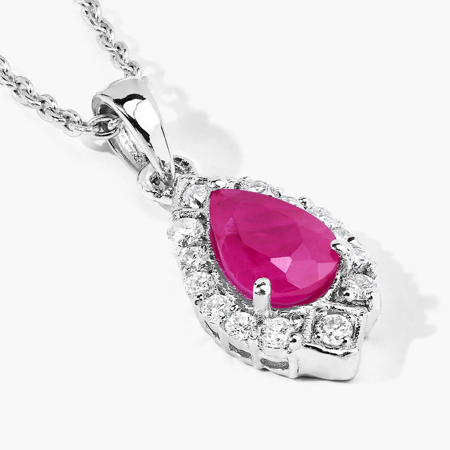0.97 Carat Genuine Mozambique Ruby and Lab Grown Diamond .925 Sterling Silver Pendant 0.97 C.T.W Sterling Silver - view 5