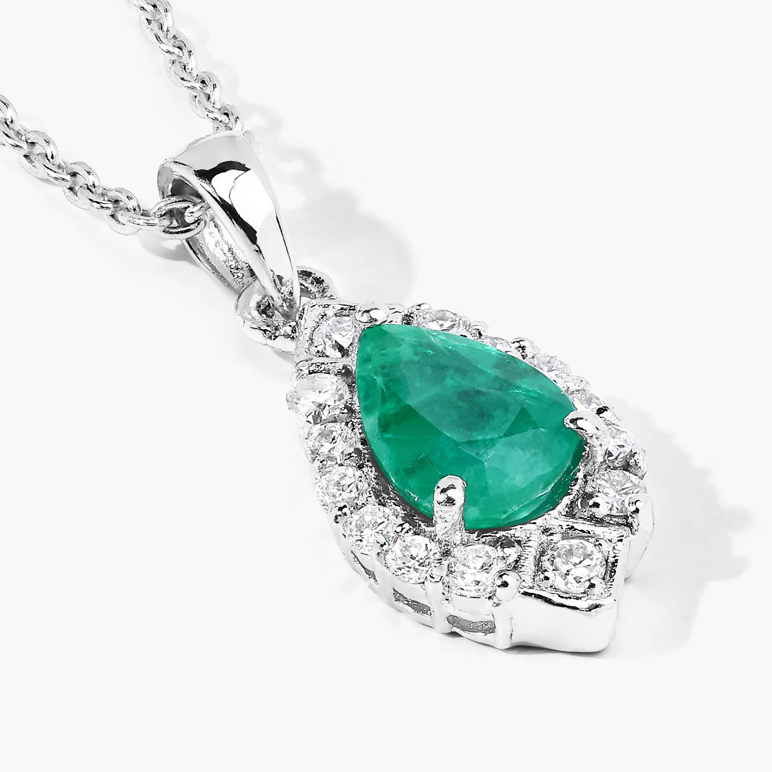 0.82 Carat Genuine Zambian Emerald and Lab Grown Diamond .925 Sterling Silver Pendant 0.82 C.T.W Sterling Silver - view 5