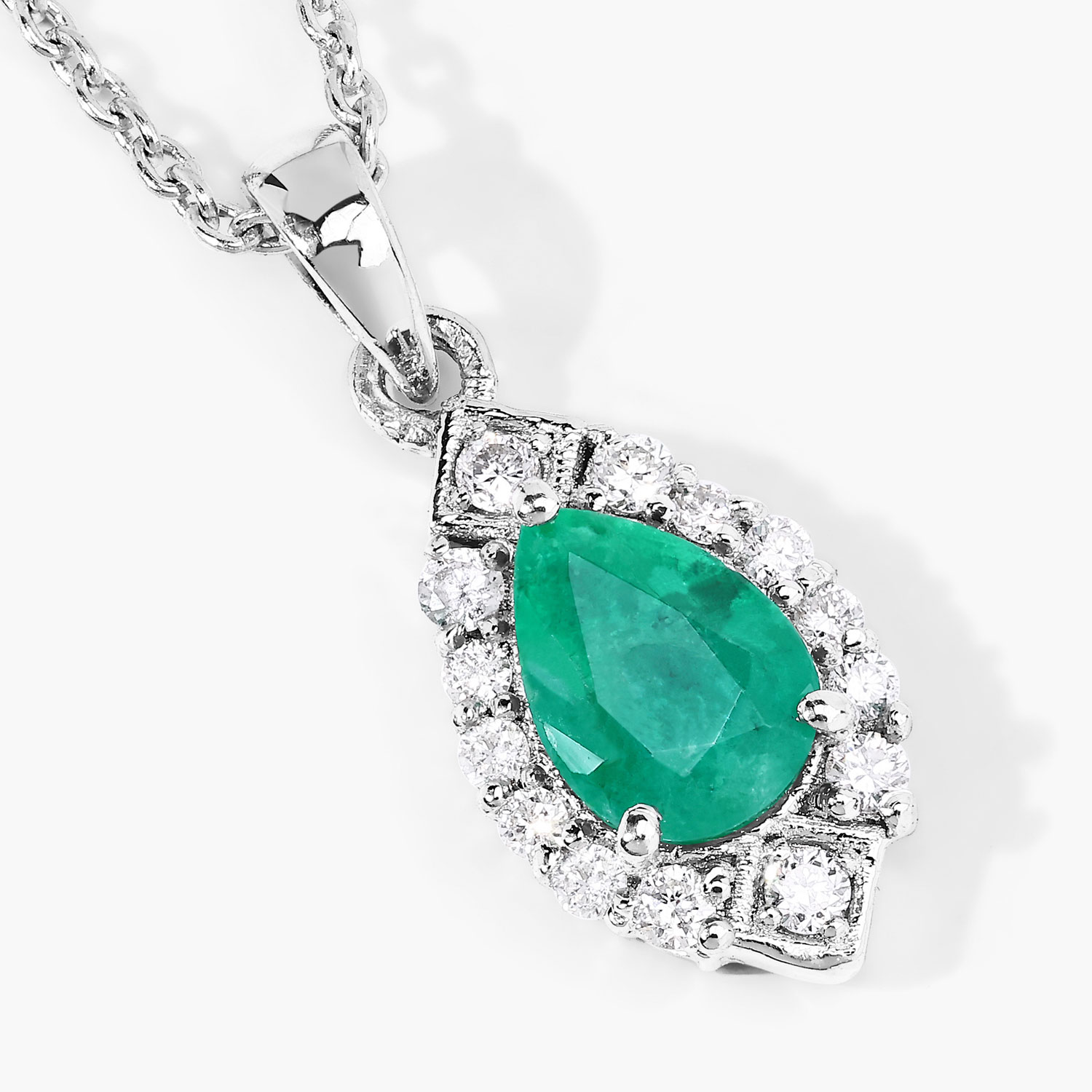 0.82 Carat Genuine Zambian Emerald and Lab Grown Diamond .925 Sterling Silver Pendant 0.82 C.T.W Sterling Silver - view 4