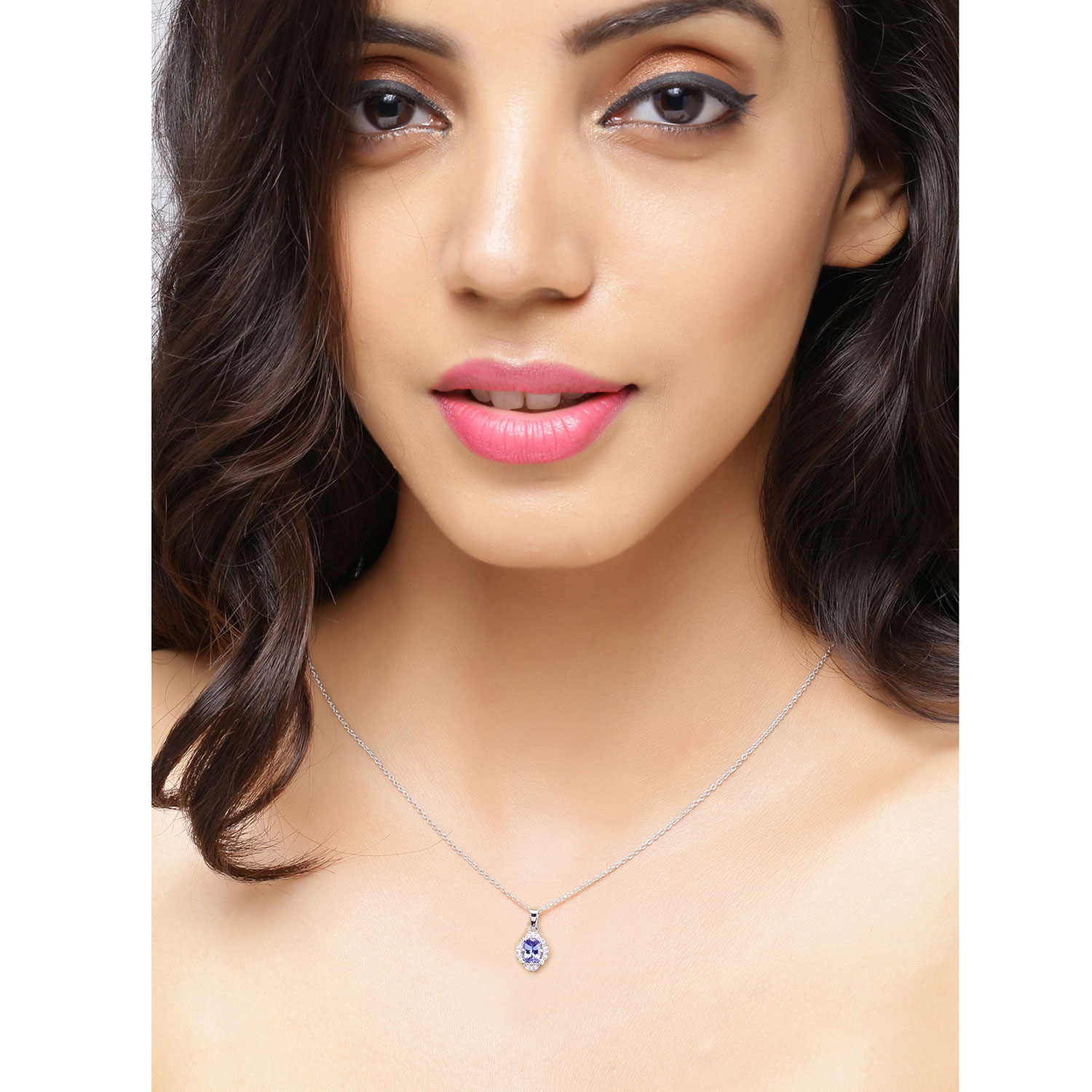 0.81 Carat Genuine Tanzanite and Lab Grown Diamond .925 Sterling Silver Pendant 0.81 C.T.W Sterling Silver - view 2