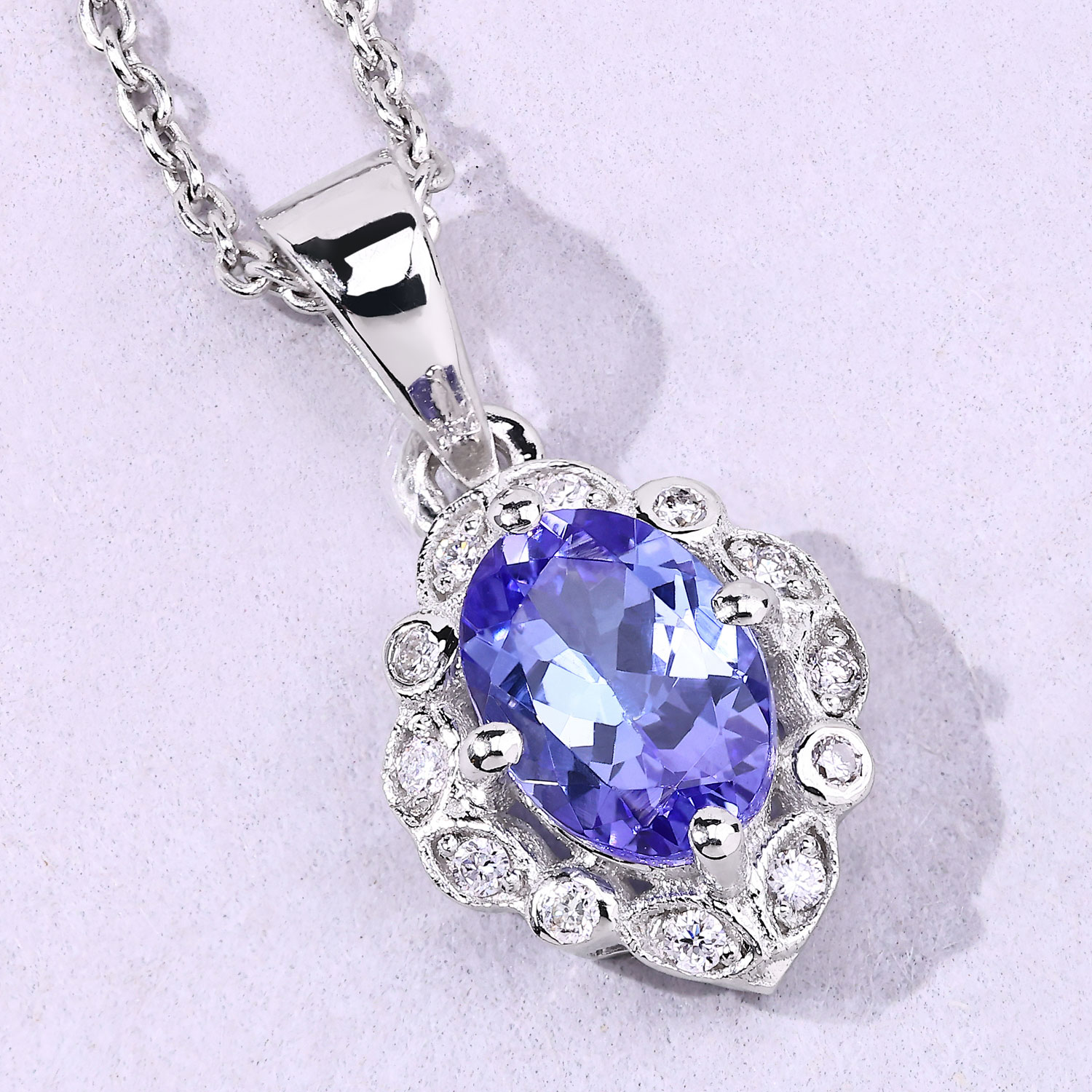 0.81 Carat Genuine Tanzanite and Lab Grown Diamond .925 Sterling Silver Pendant 0.81 C.T.W Sterling Silver - view 7