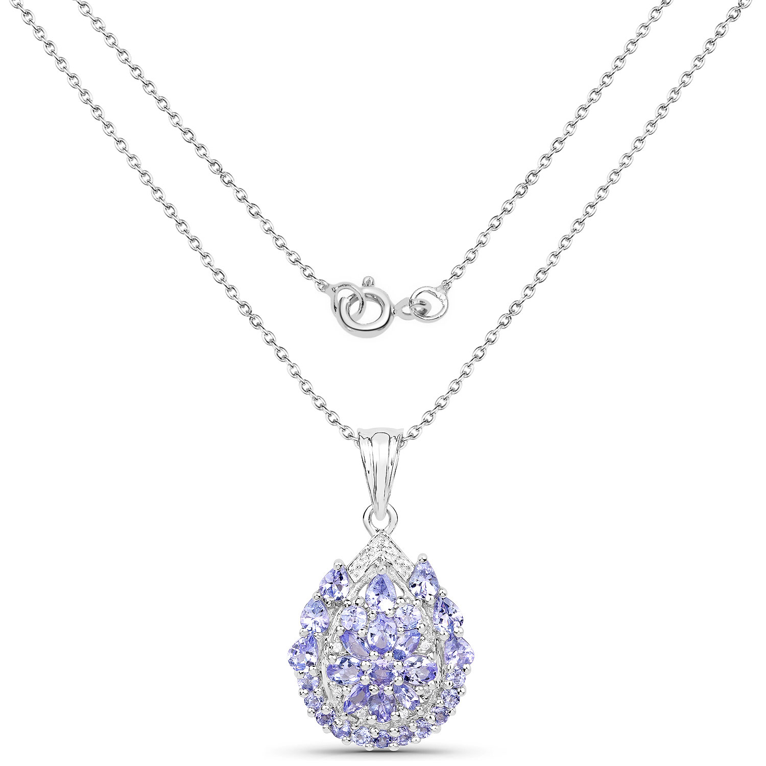 2.64 Carat Genuine Tanzanite and White Topaz .925 Sterling Silver Pendant 2.64 C.T.W Sterling Silver - view 2