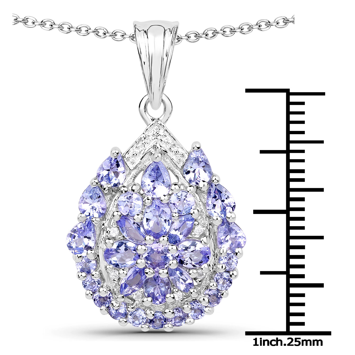 2.64 Carat Genuine Tanzanite and White Topaz .925 Sterling Silver Pendant 2.64 C.T.W Sterling Silver - view 9