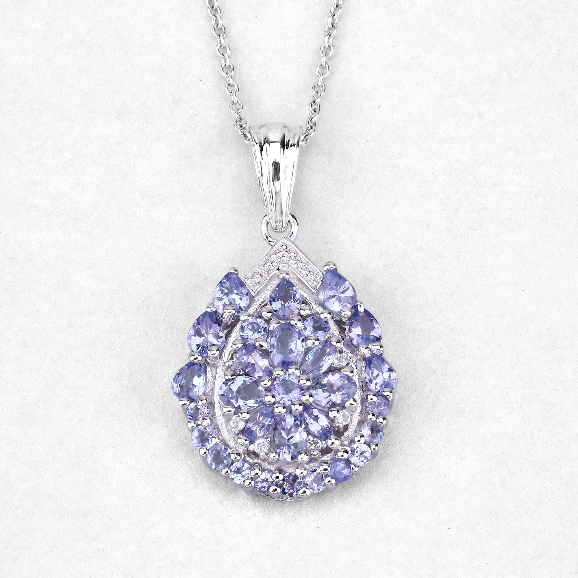 2.64 Carat Genuine Tanzanite and White Topaz .925 Sterling Silver Pendant 2.64 C.T.W Sterling Silver - view 3
