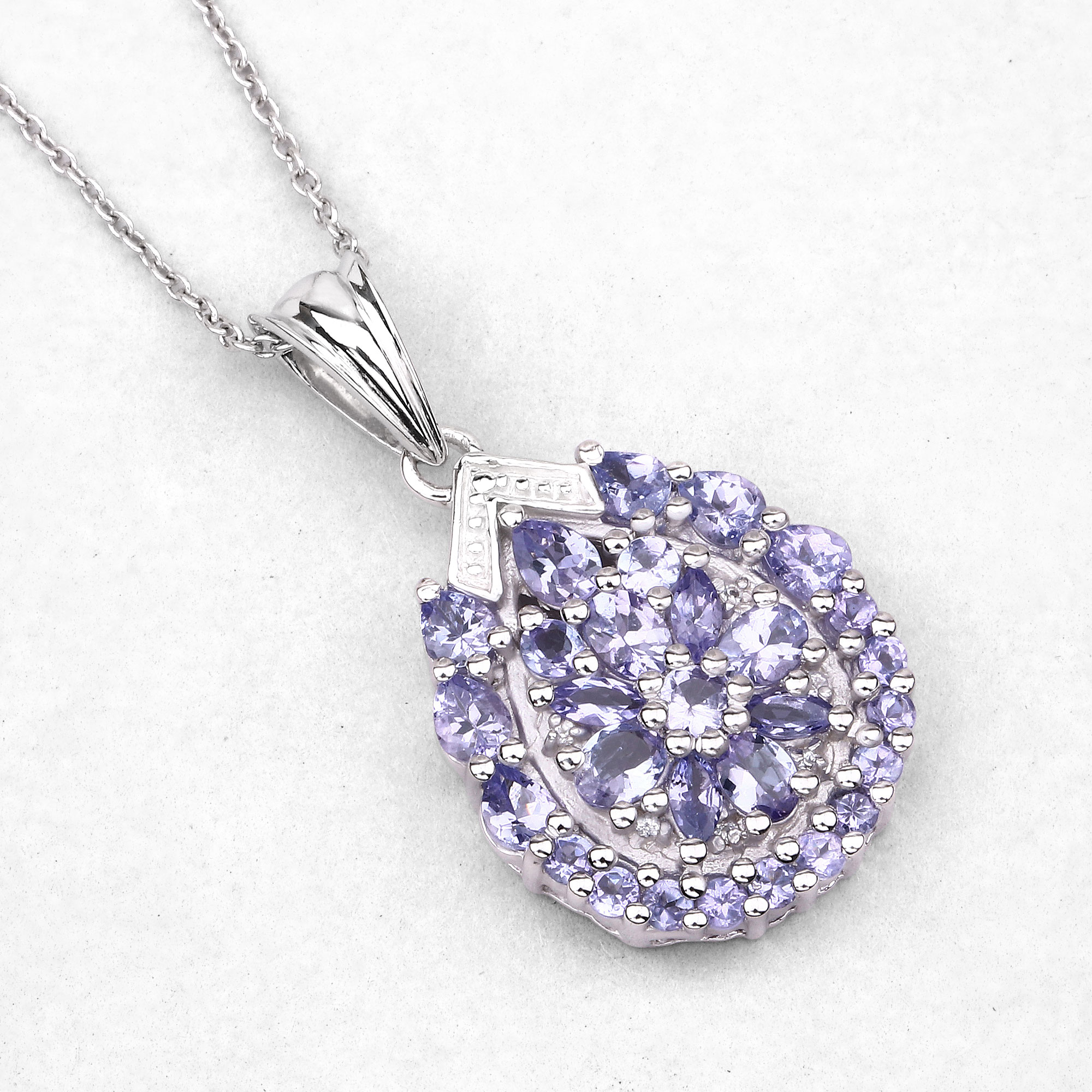 2.64 Carat Genuine Tanzanite and White Topaz .925 Sterling Silver Pendant 2.64 C.T.W Sterling Silver - view 6