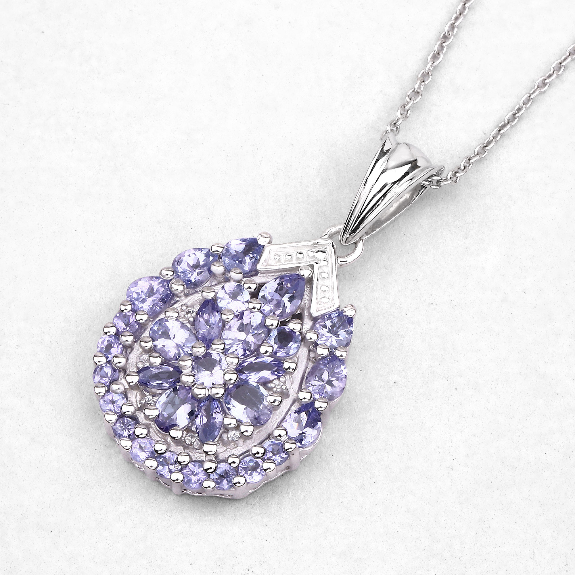 2.64 Carat Genuine Tanzanite and White Topaz .925 Sterling Silver Pendant 2.64 C.T.W Sterling Silver - view 5