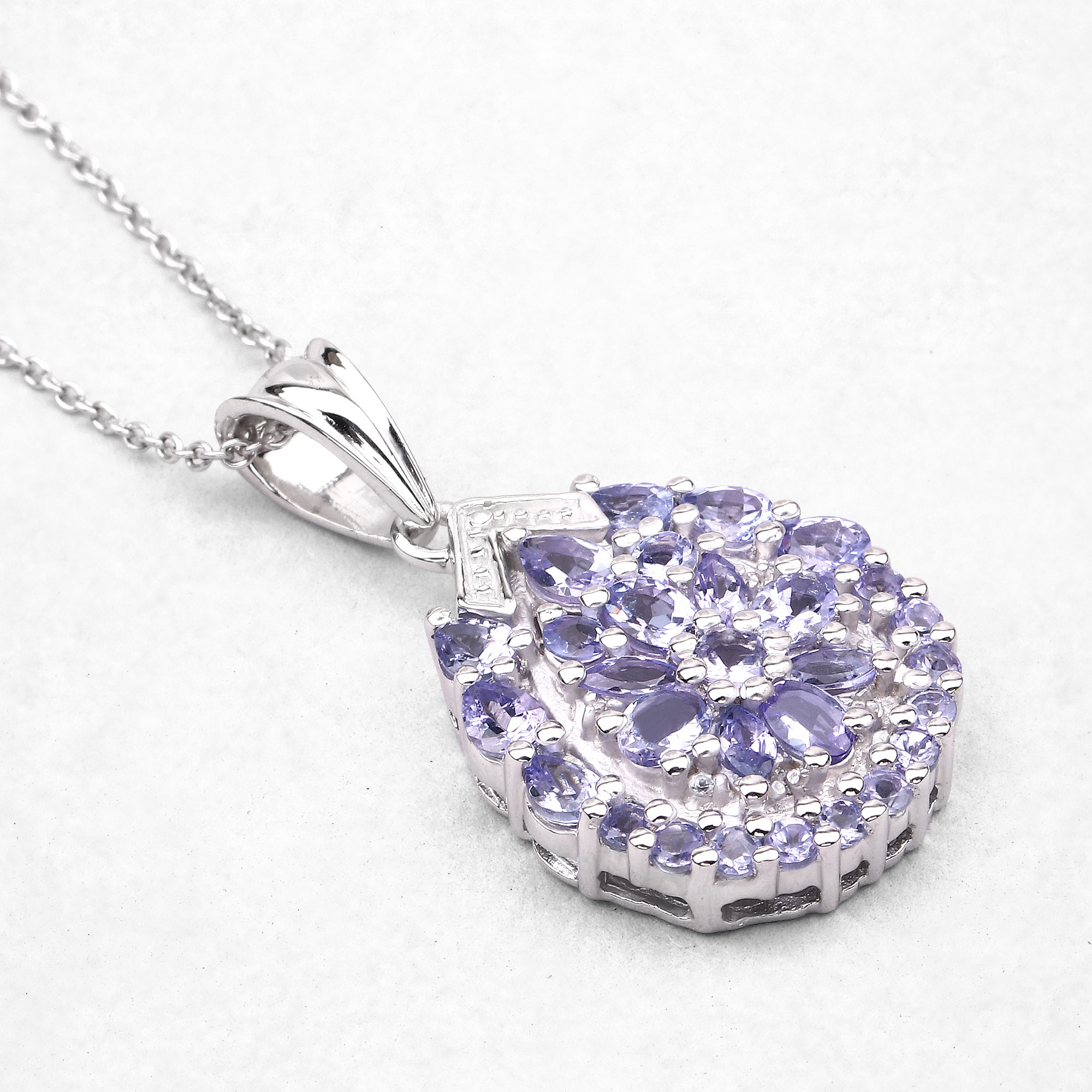 2.64 Carat Genuine Tanzanite and White Topaz .925 Sterling Silver Pendant 2.64 C.T.W Sterling Silver - view 4