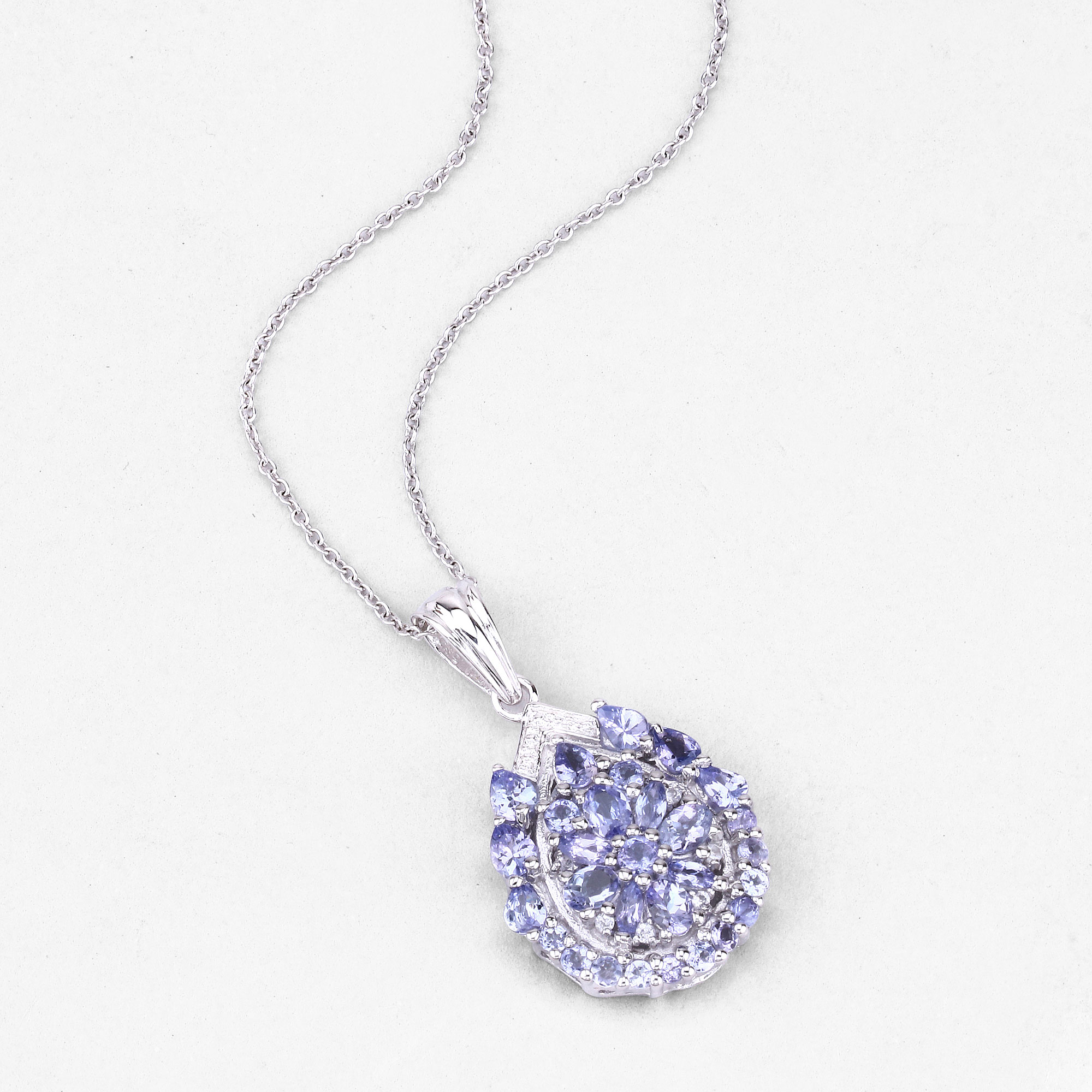 2.64 Carat Genuine Tanzanite and White Topaz .925 Sterling Silver Pendant 2.64 C.T.W Sterling Silver - view 7