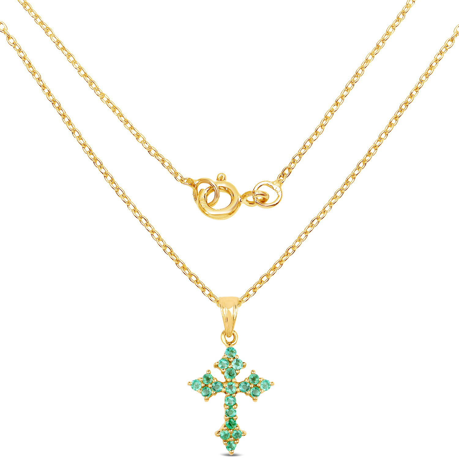 14K Yellow Gold Plated 1.05 Carat Genuine Zambian Emerald .925 Sterling Silver Pendant 1.05 C.T.W Sterling Silver - view 2