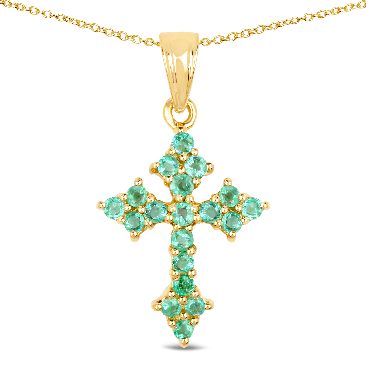 14K Yellow Gold Plated 1.05 Carat Genuine Zambian Emerald .925 Sterling Silver Pendant | USA Jewels